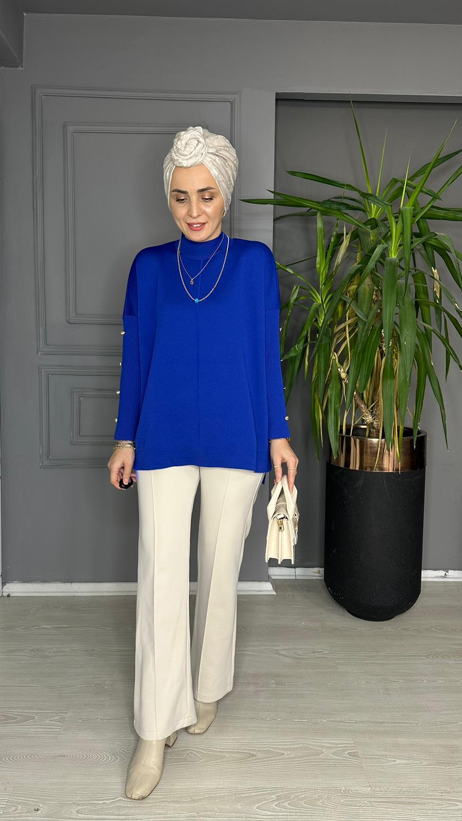 40689 DÜĞMELİ ÇELİK ÖRME TRİKO SAKS MAVİ