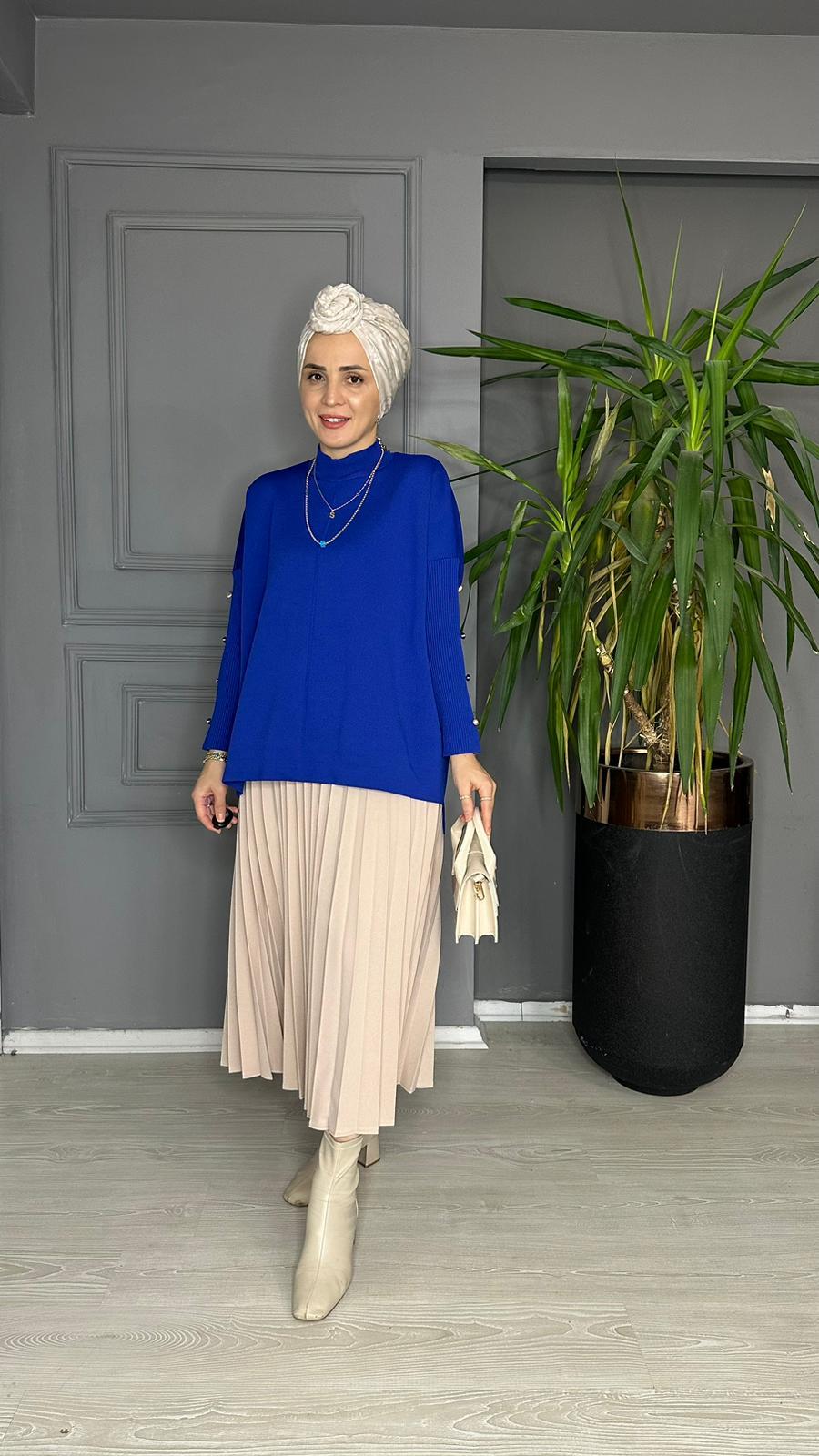 40689 DÜĞMELİ ÇELİK ÖRME TRİKO SAKS MAVİ