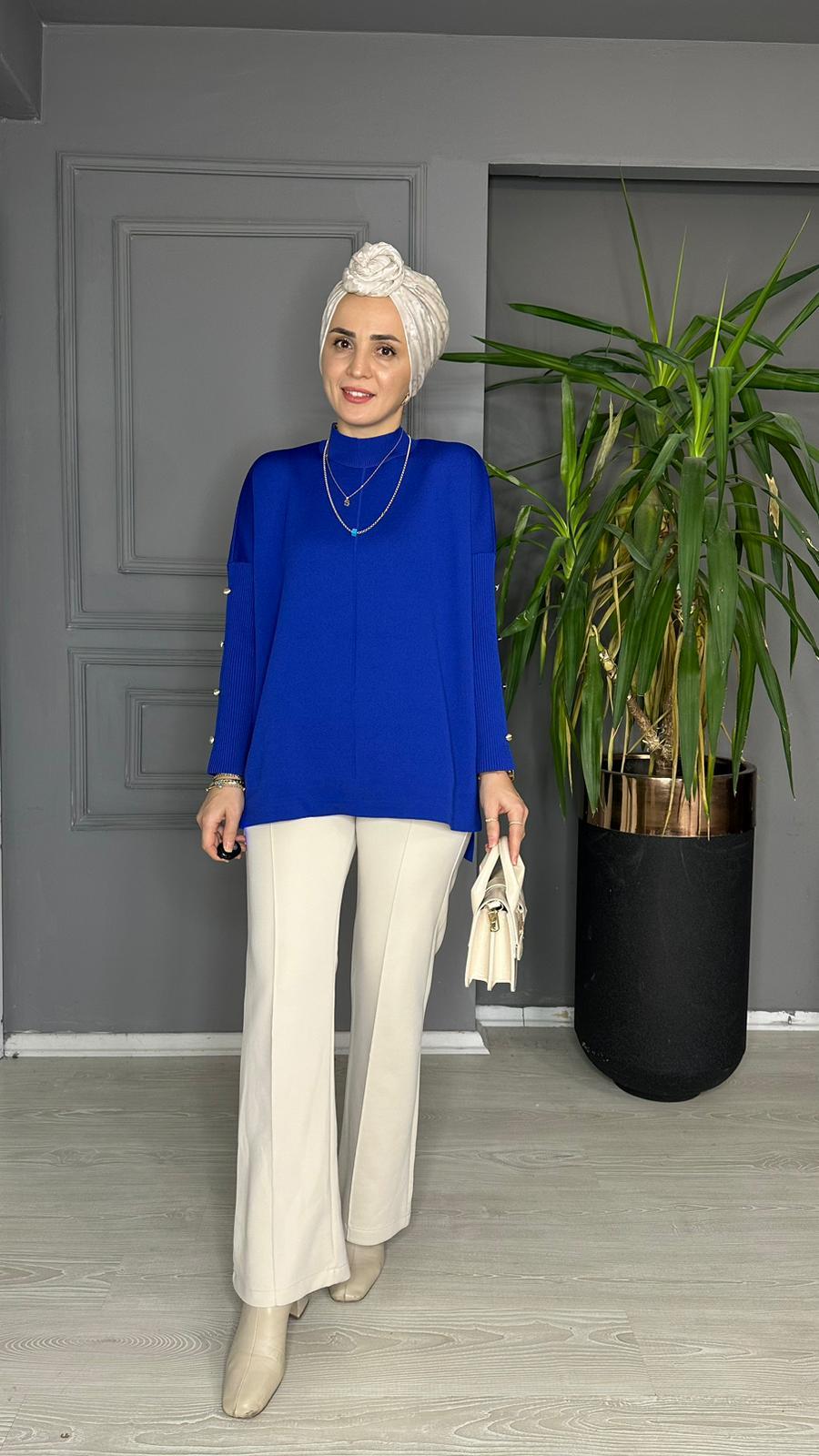 40689 DÜĞMELİ ÇELİK ÖRME TRİKO SAKS MAVİ