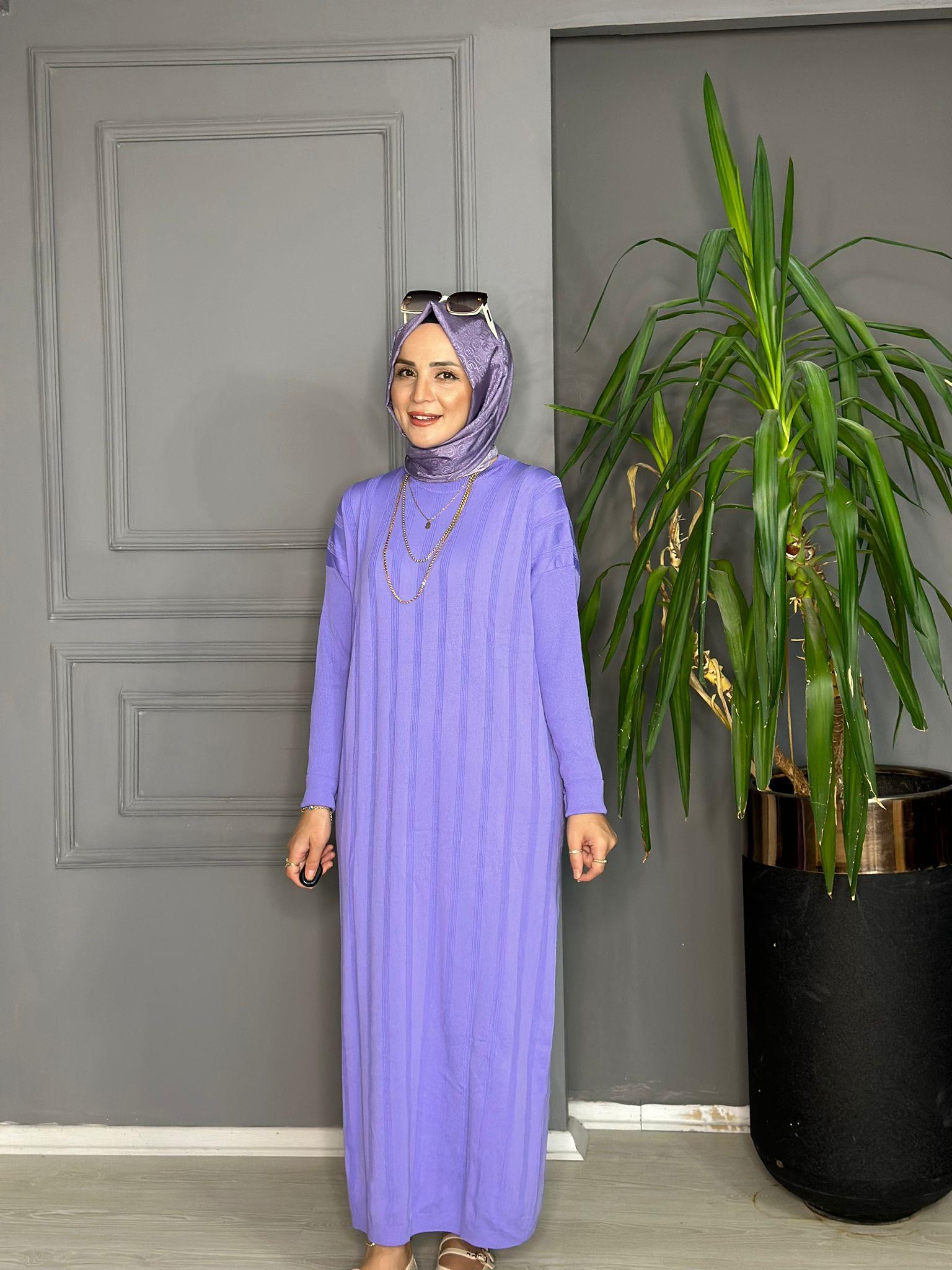 40730 MERSERİZE TRİKO ELBİSE LİLA