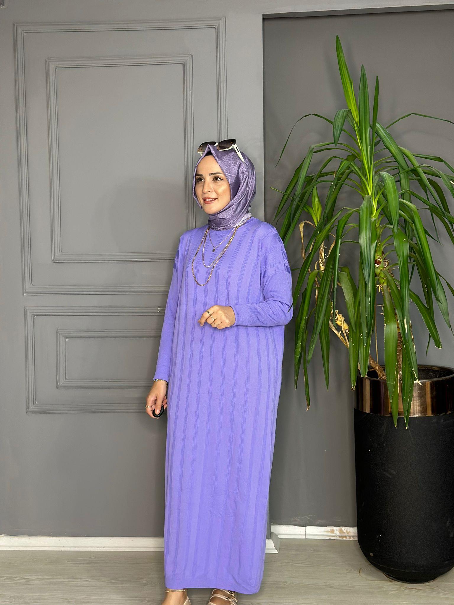 40730 MERSERİZE TRİKO ELBİSE LİLA