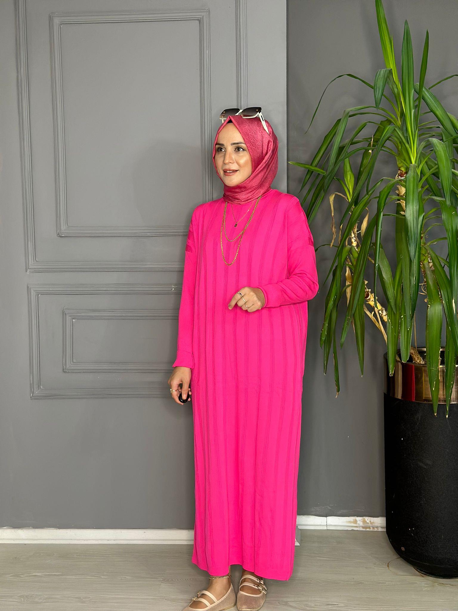 40730 MERSERİZE TRİKO ELBİSE PEMBE