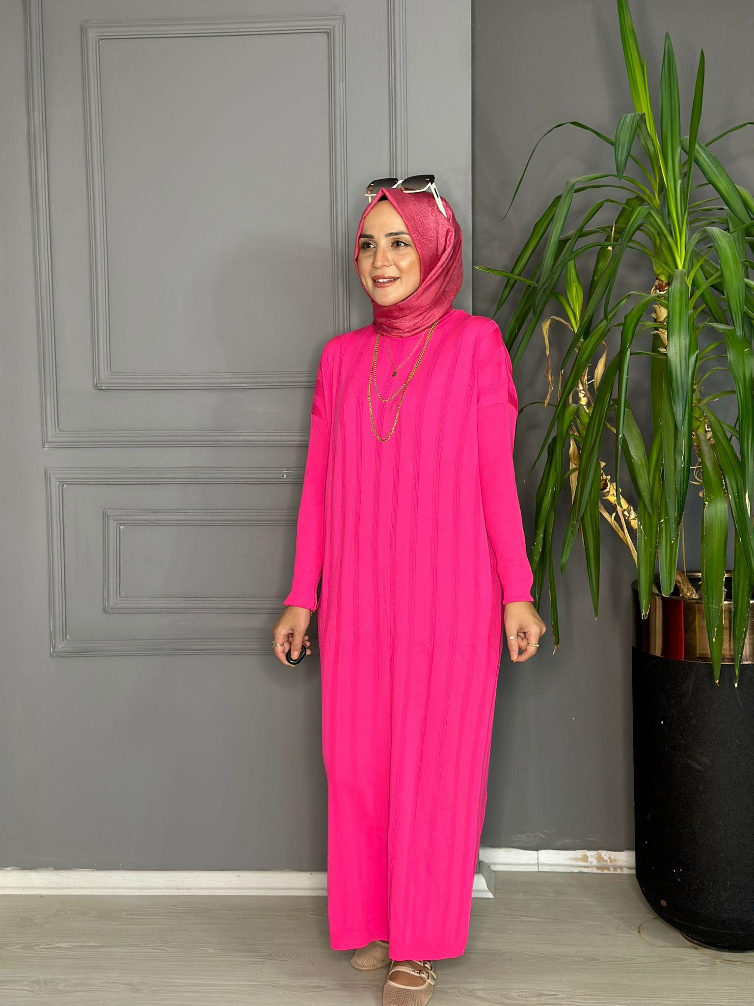 40730 MERSERİZE TRİKO ELBİSE PEMBE