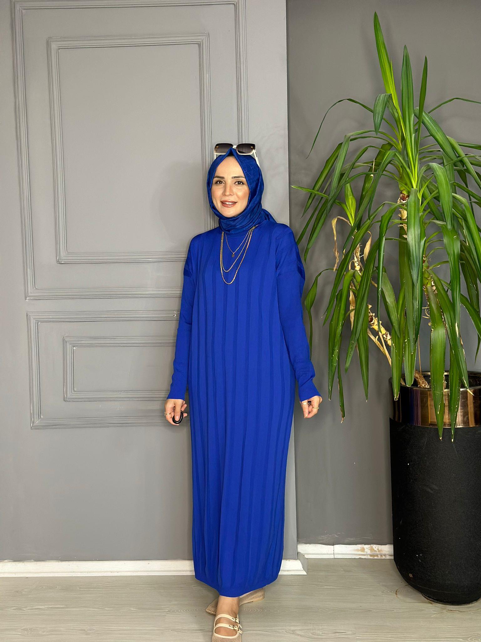 40730 MERSERİZE TRİKO ELBİSE SAKS MAVİ