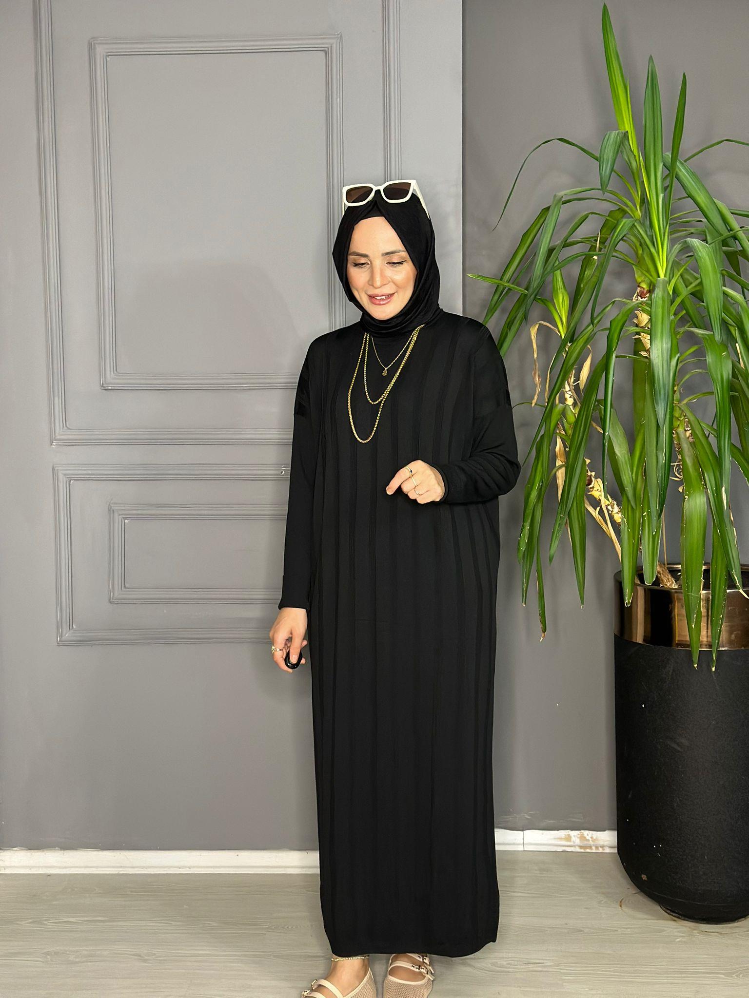 40730 MERSERİZE TRİKO ELBİSE SİYAH