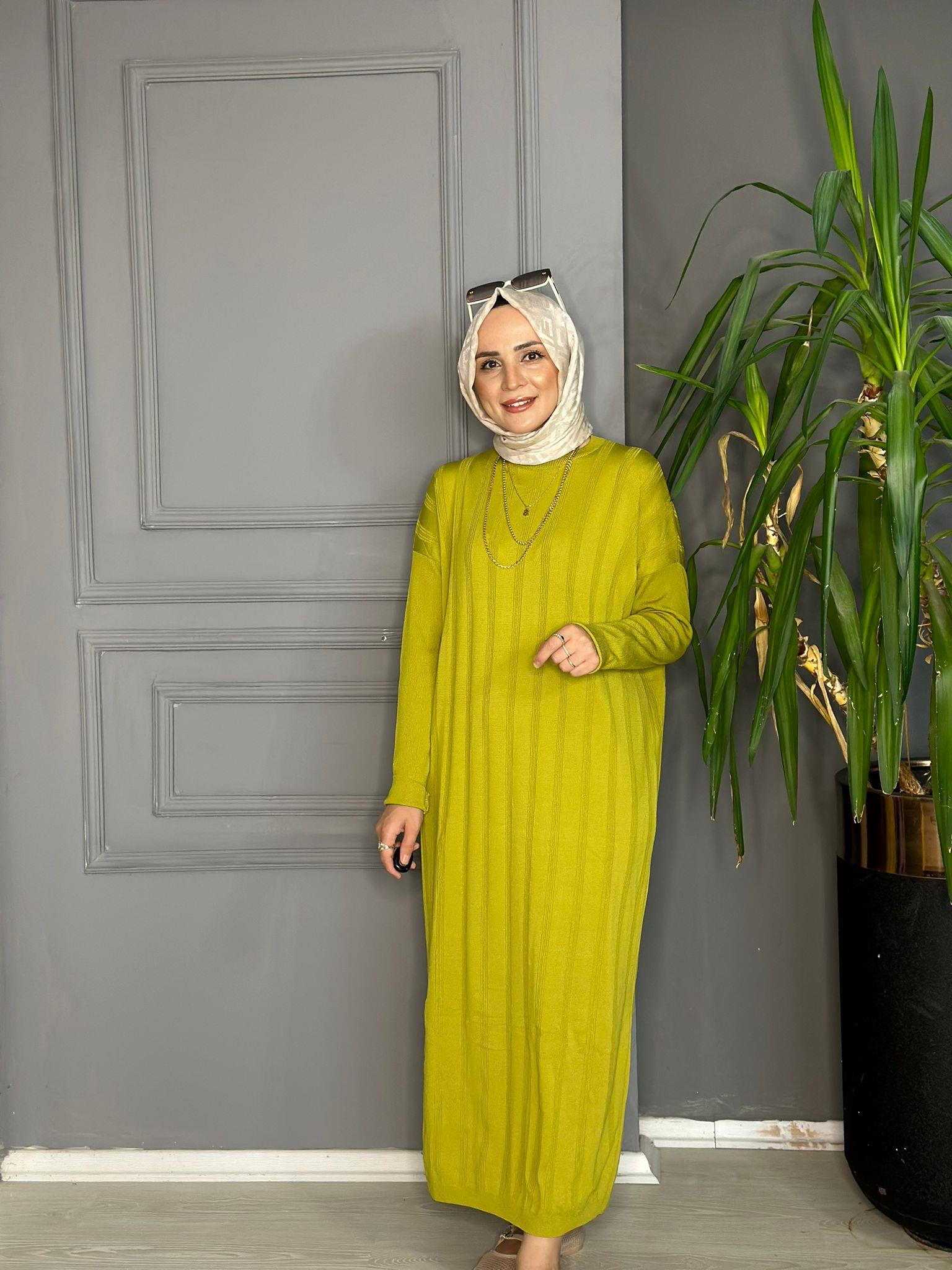 40730 MERSERİZE TRİKO ELBİSE YAĞ YEŞİL