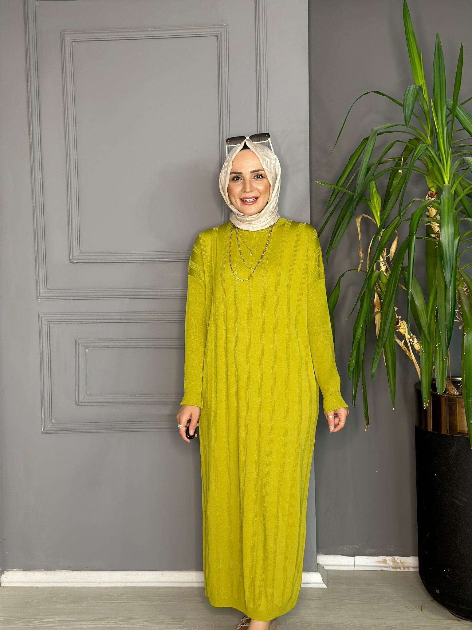 40730 MERSERİZE TRİKO ELBİSE YAĞ YEŞİL