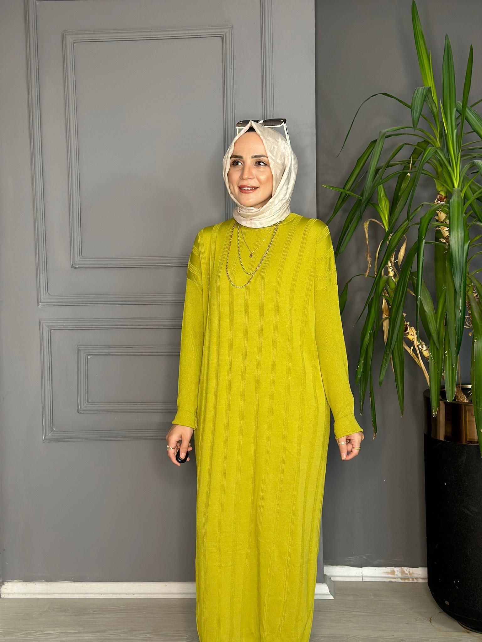 40730 MERSERİZE TRİKO ELBİSE YAĞ YEŞİL