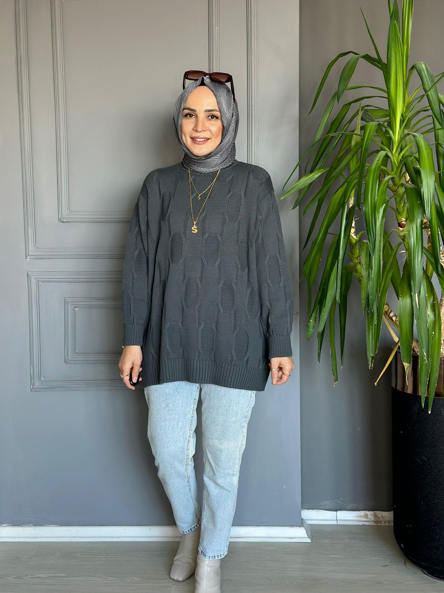 40743 BAKLAVA DESEN KAZAK GRİ