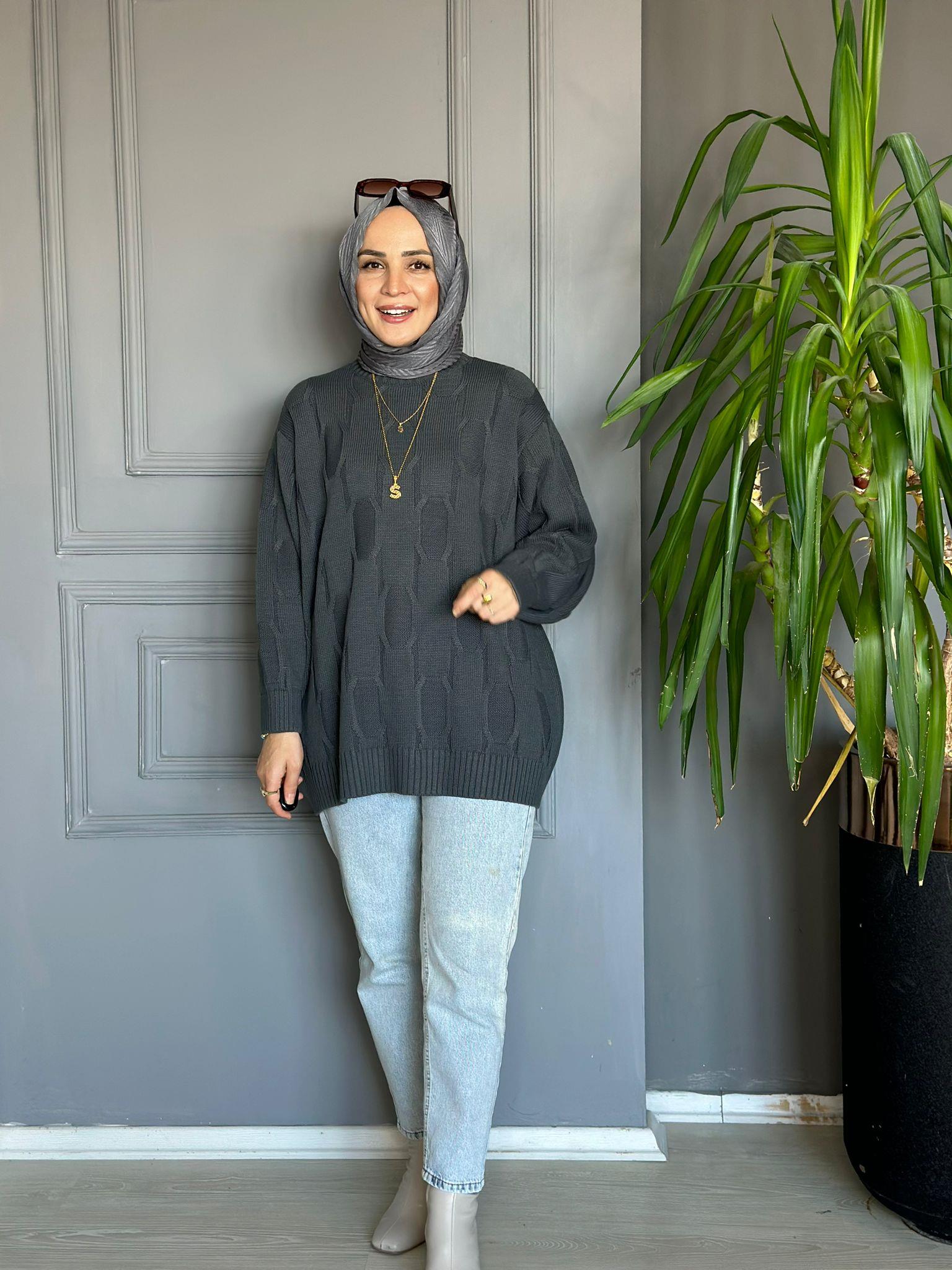 40743 BAKLAVA DESEN KAZAK GRİ