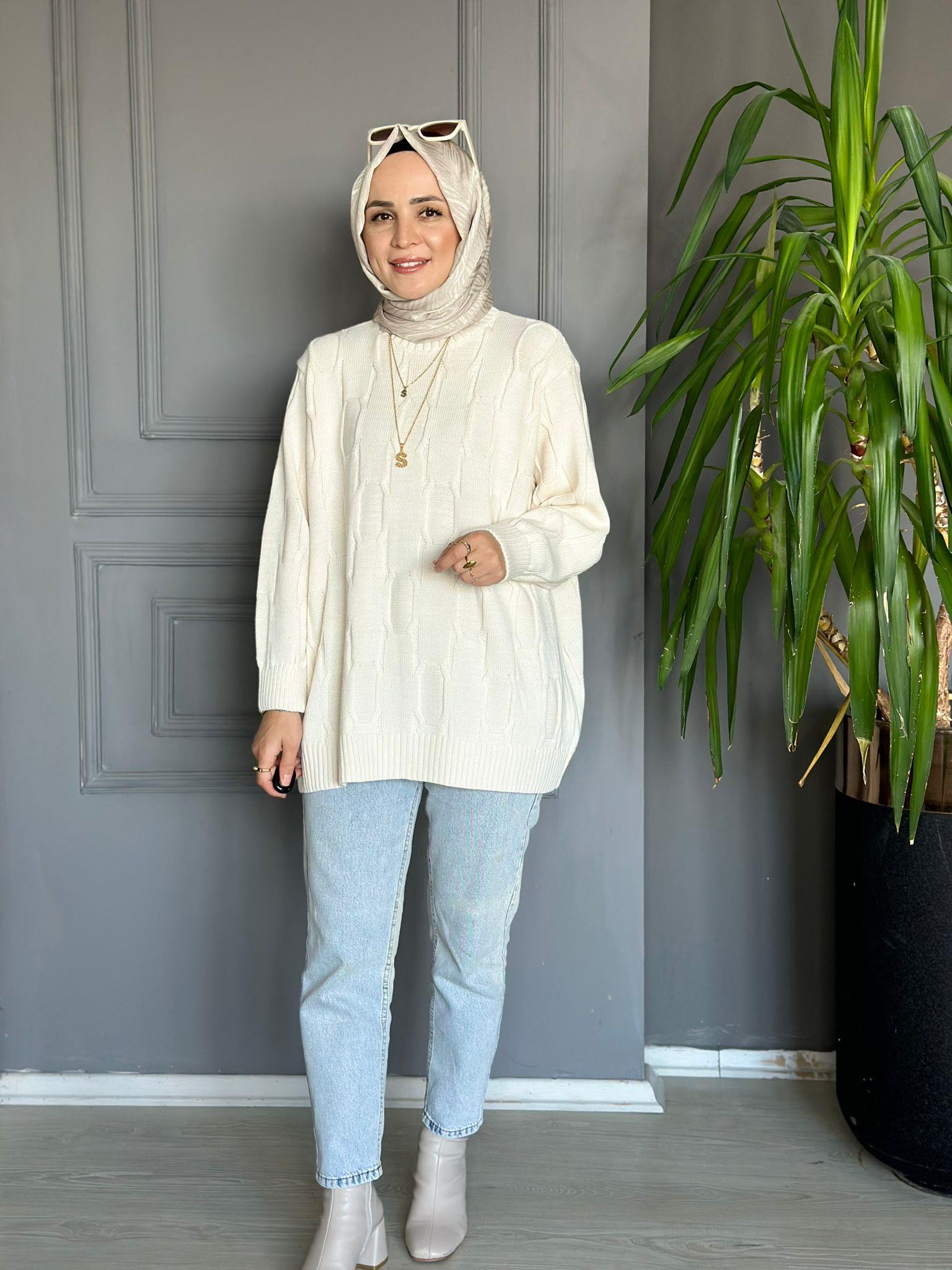 40743 BAKLAVA DESEN KAZAK KREM