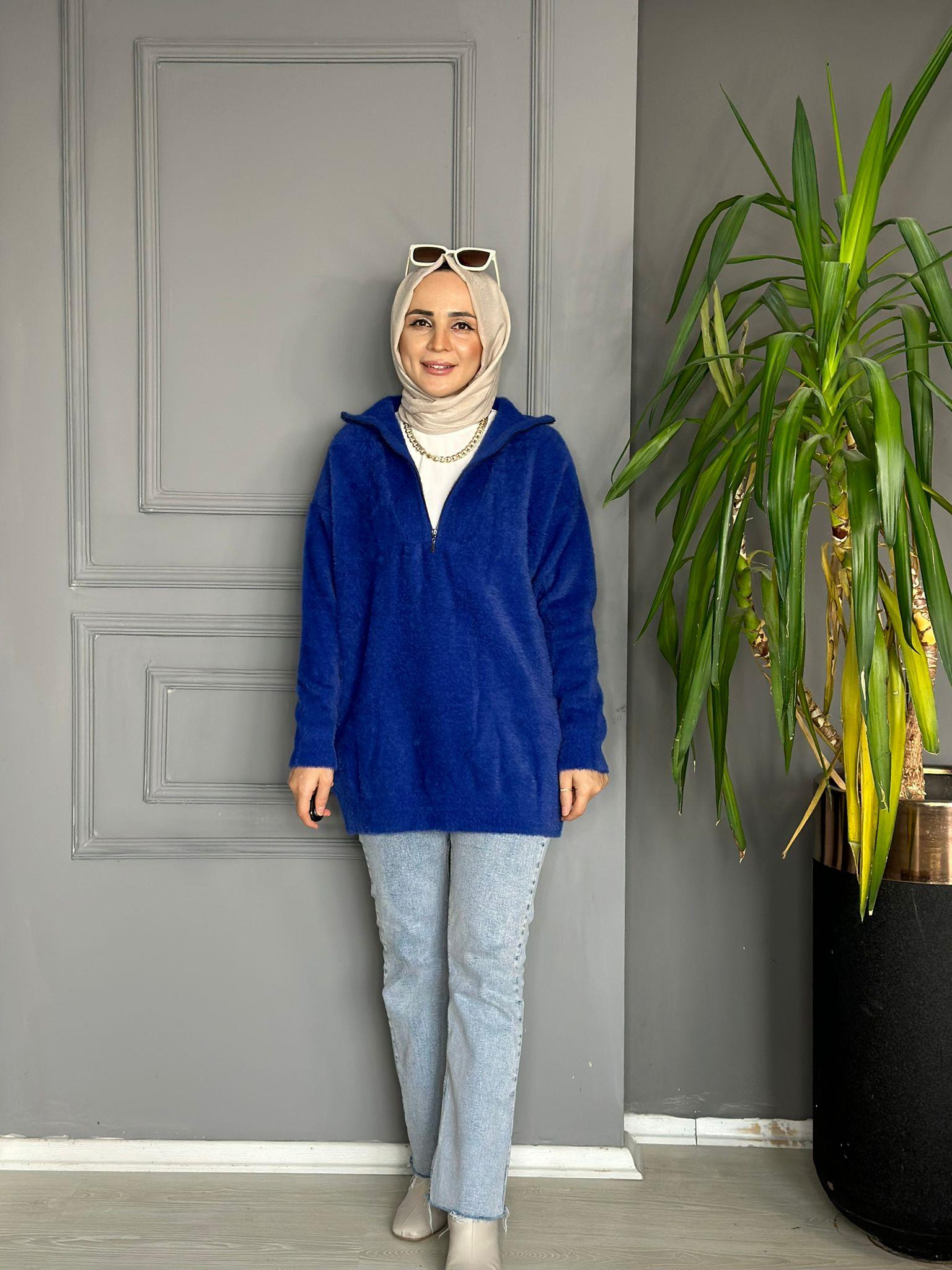 40820 YARIM FERMUAR DETAY KAZAK MAVİ