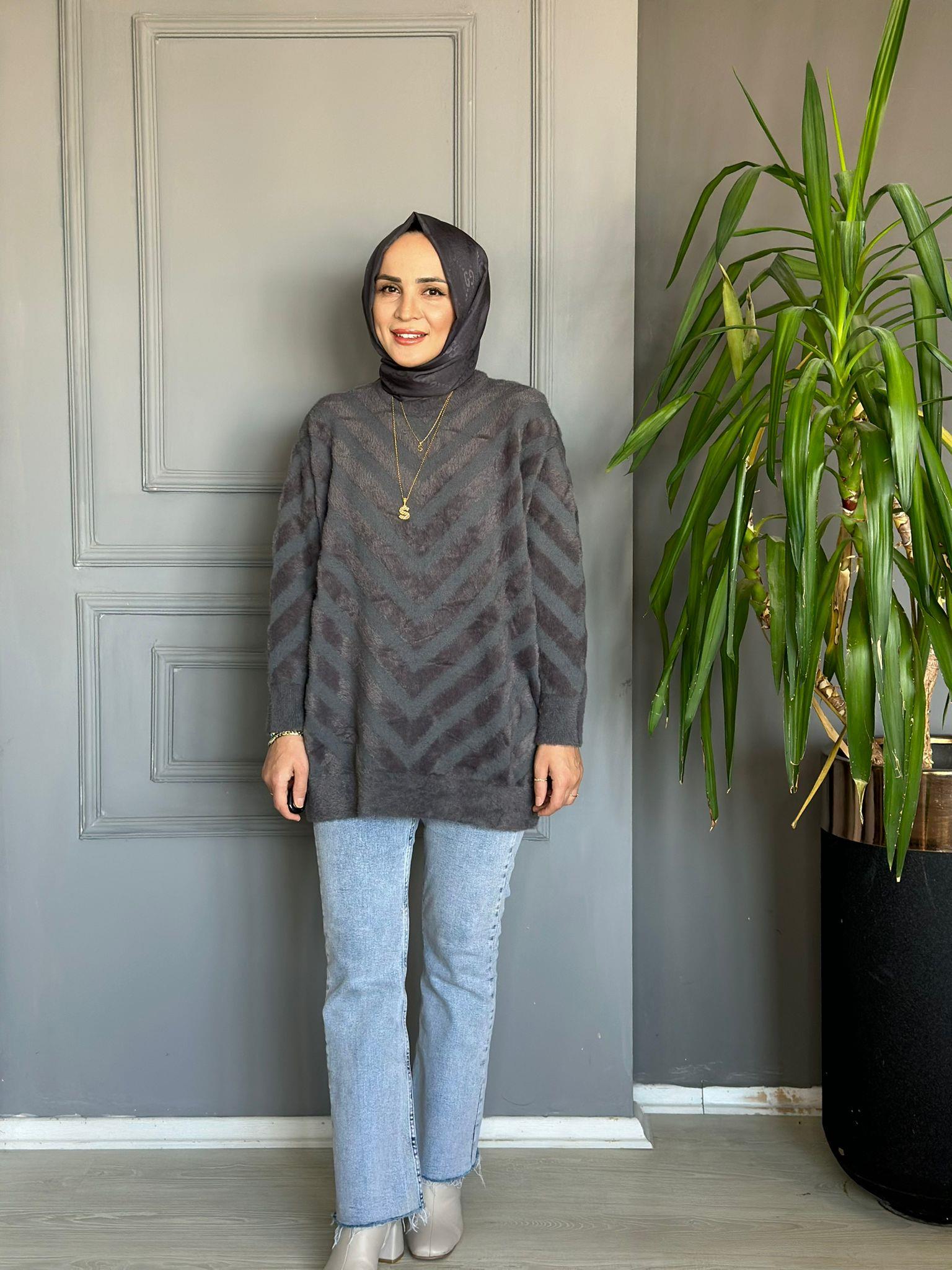 40834 V DETAY ANGORA KAZAK GRİ