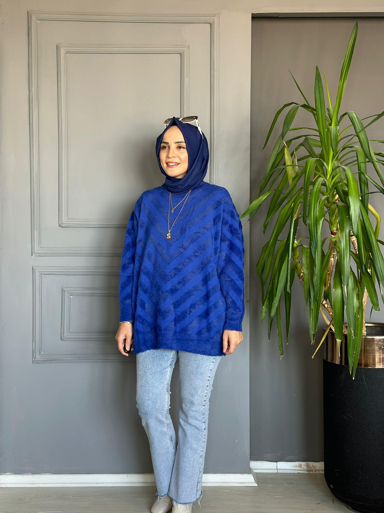 40834 V DETAY ANGORA KAZAK MAVİ