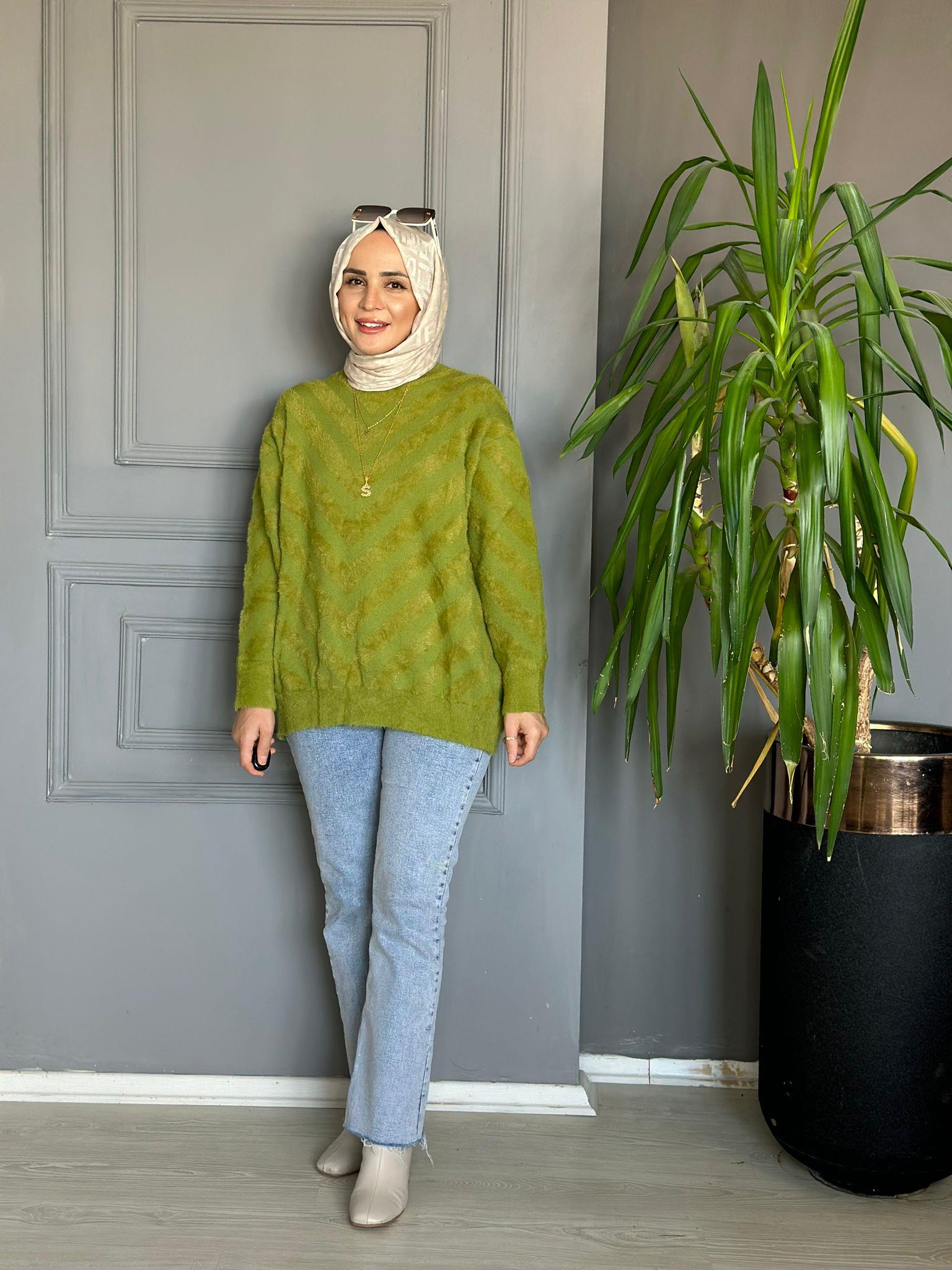 40834 V DETAY ANGORA KAZAK YEŞİL