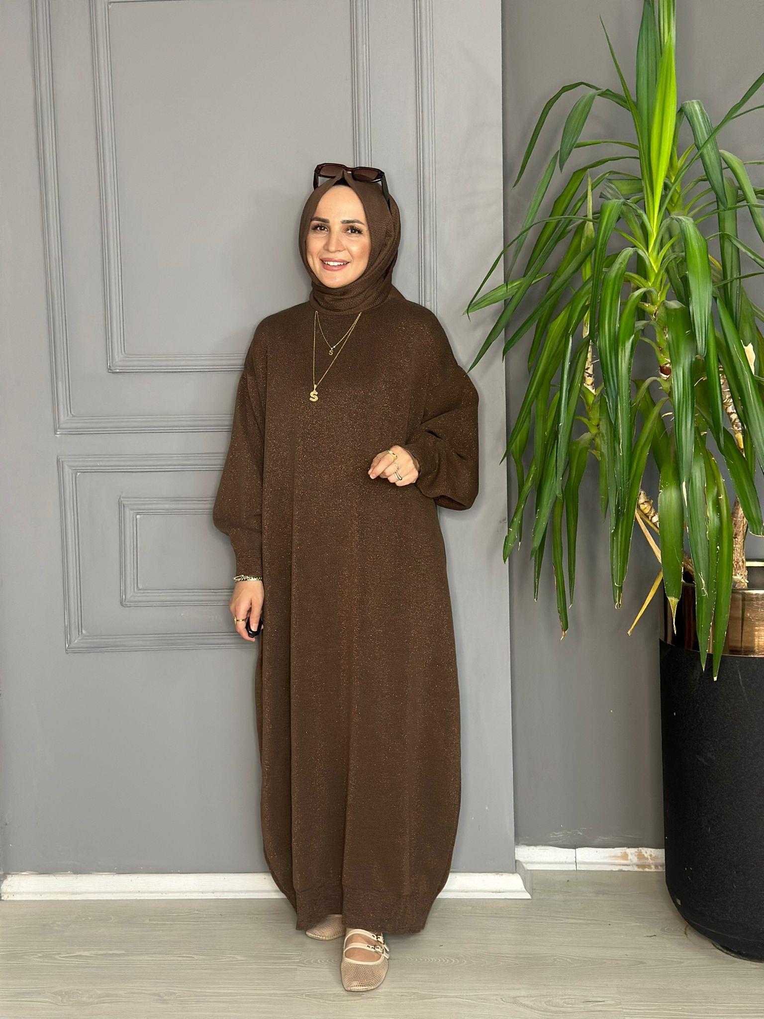 40920 SİMLİ ELBİSE KAHVERENGİ