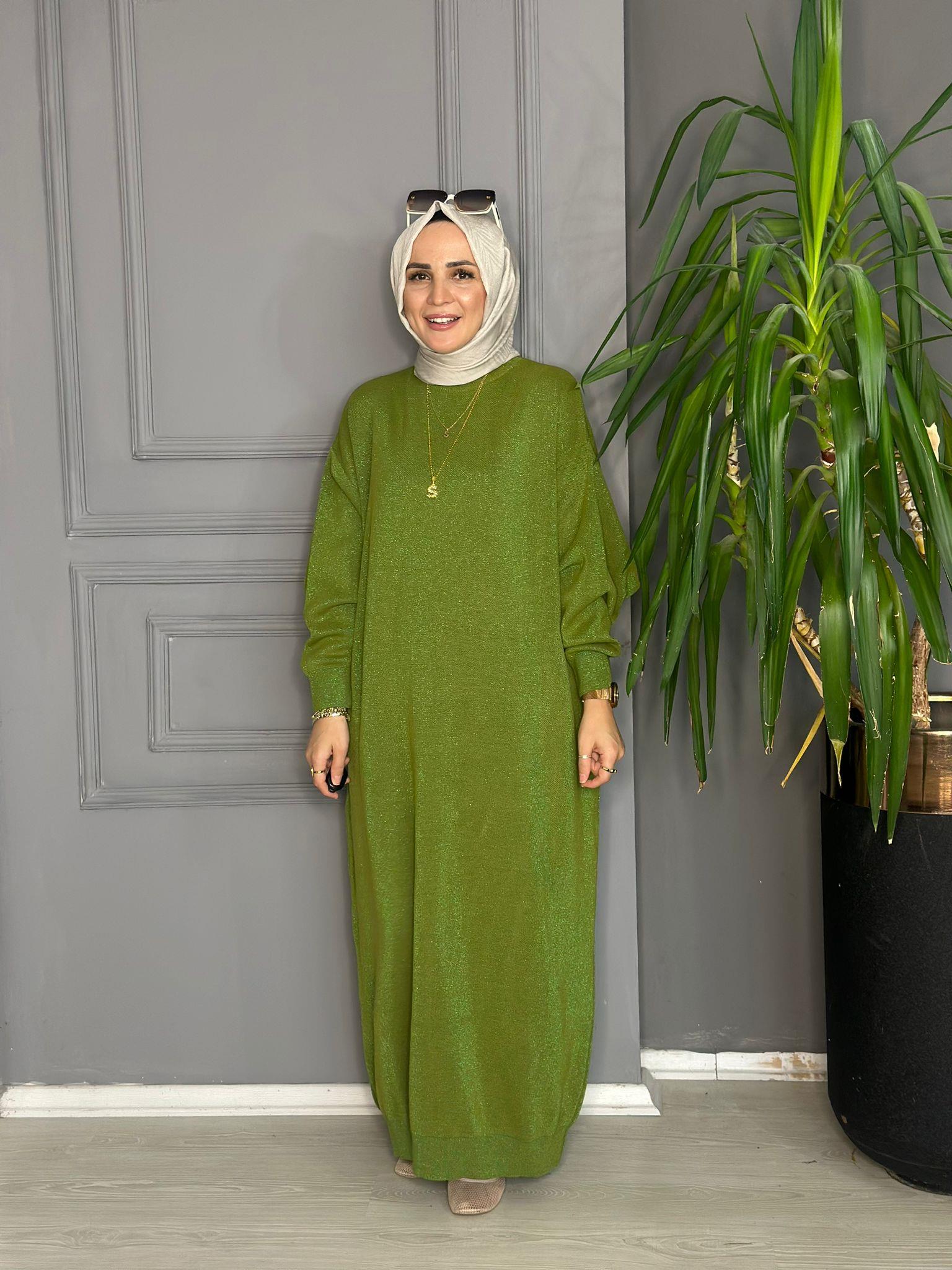 40920 SİMLİ ELBİSE YAĞ YEŞİL 