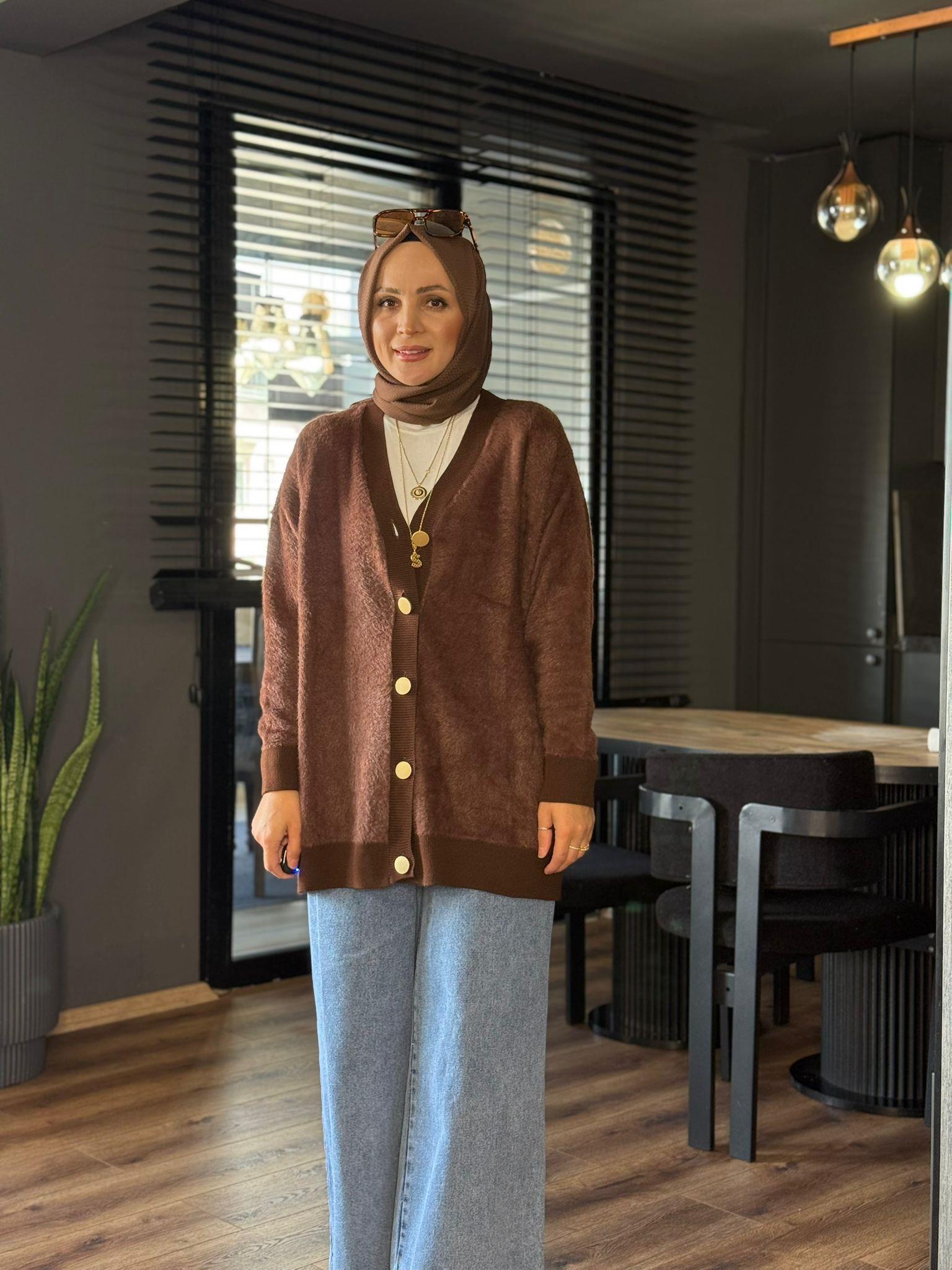 41010 PELUŞ HIRKA  KAHVERENGİ STD