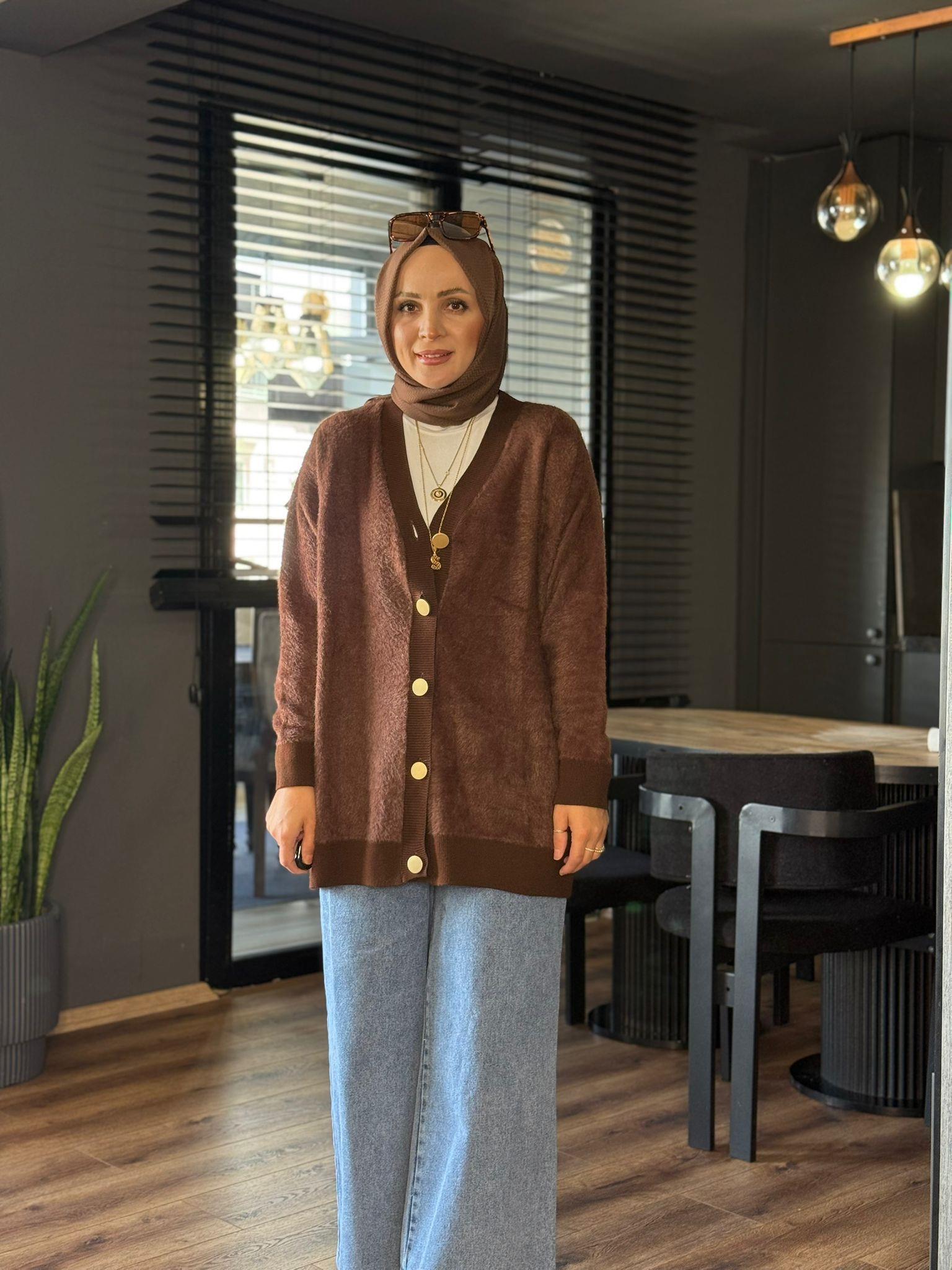 41010 PELUŞ HIRKA  KAHVERENGİ STD