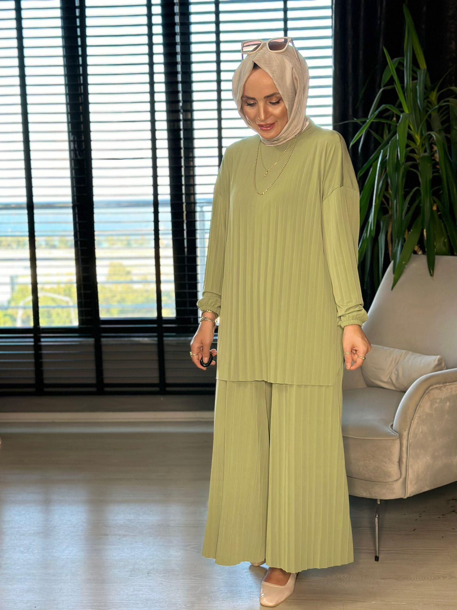 4150 PİLELİ PANTOLON TAKIM MİNT YEŞİL S-M
