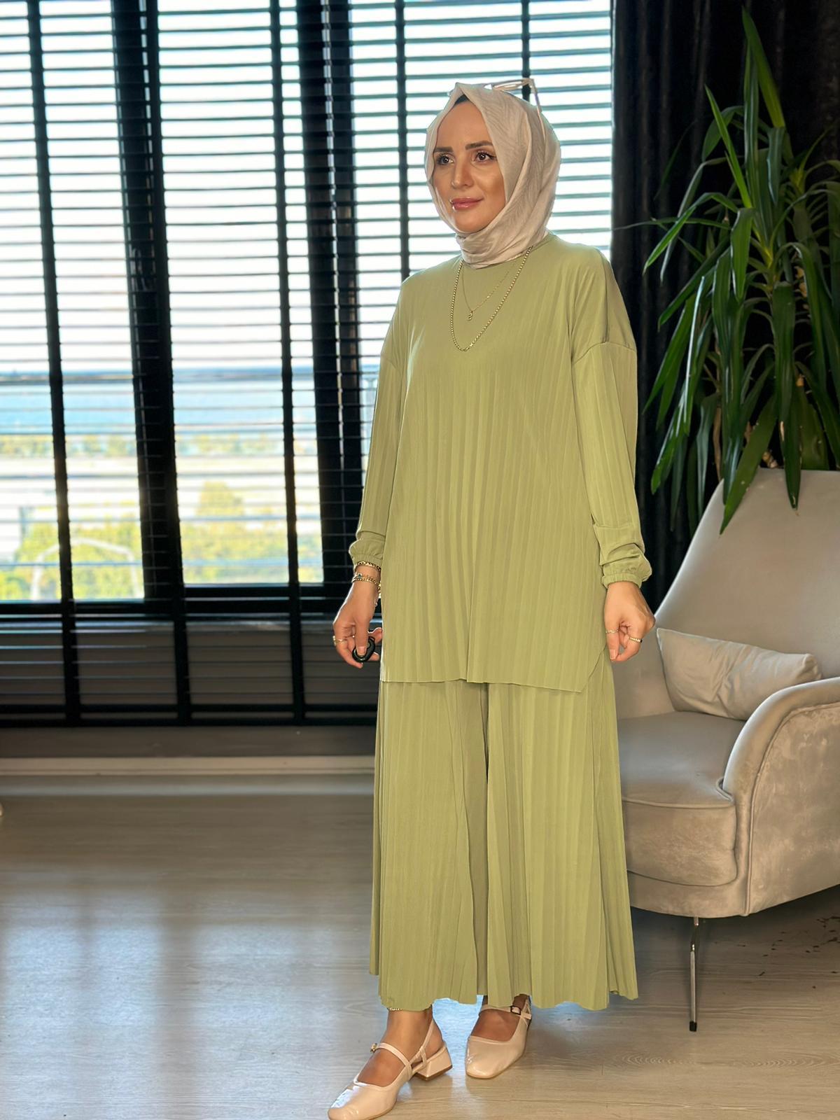 4150 PİLELİ PANTOLON TAKIM MİNT YEŞİL S-M
