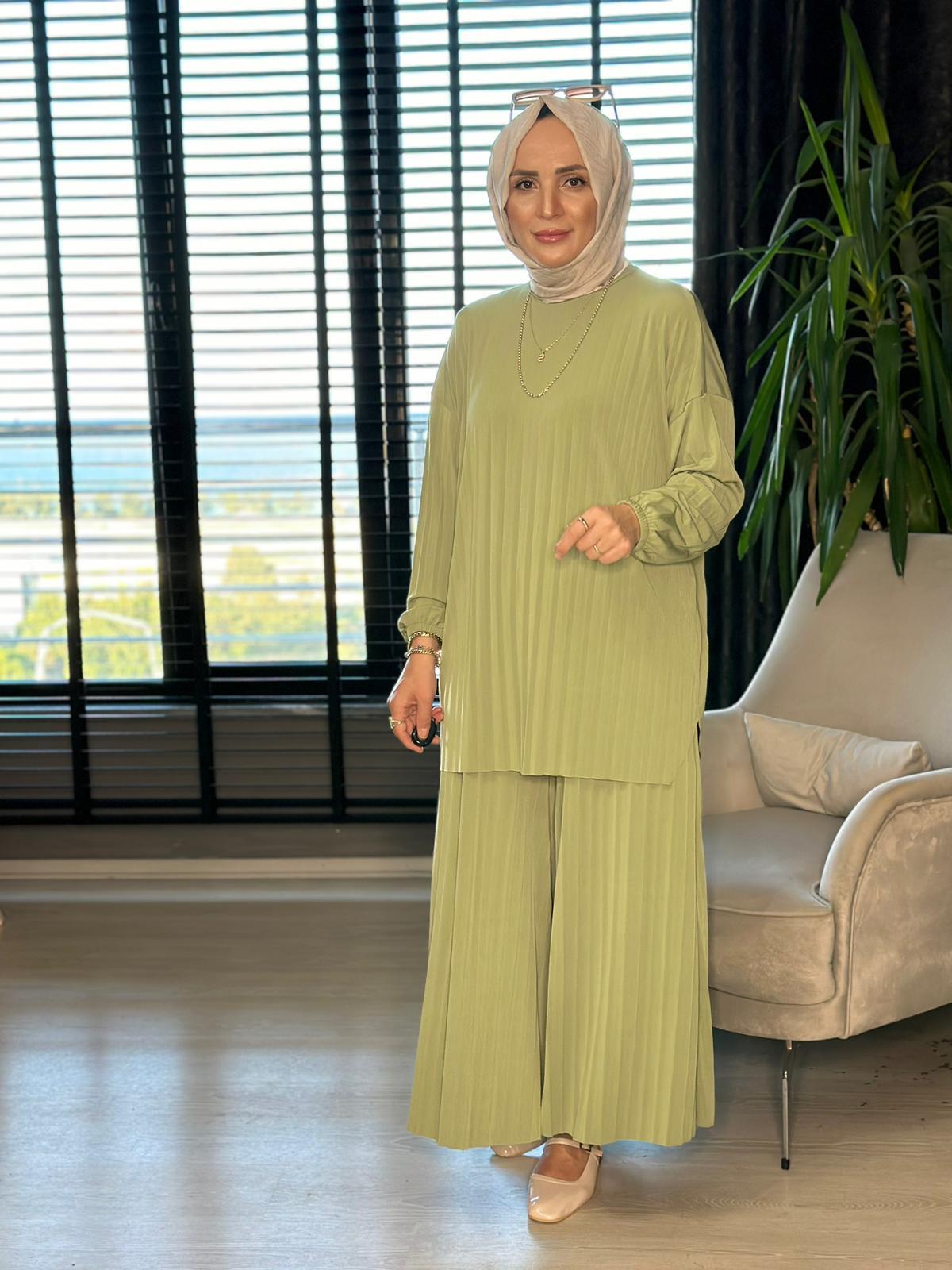4150 PİLELİ PANTOLON TAKIM MİNT YEŞİL S-M