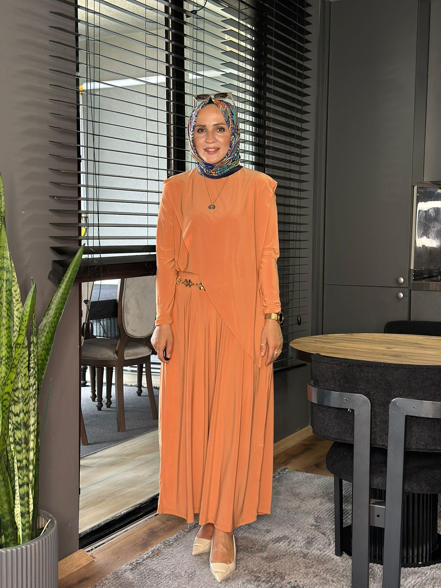 4214 ASİMETRİK SANDY TAKM PASTEL TURUNCU  S-M