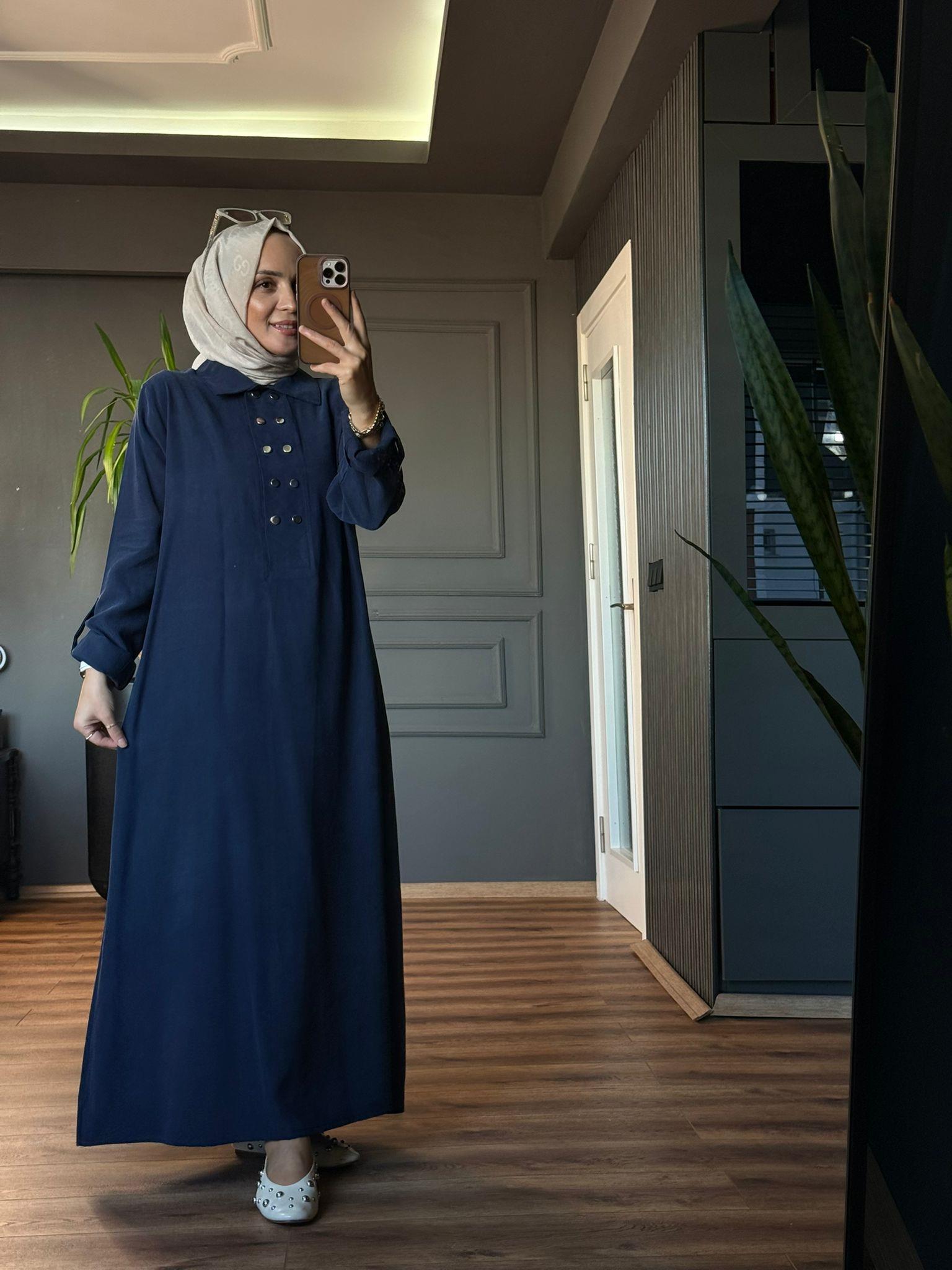 4602 ÇIT ÇIT DETAY ELBİSE LACİVERT S-M