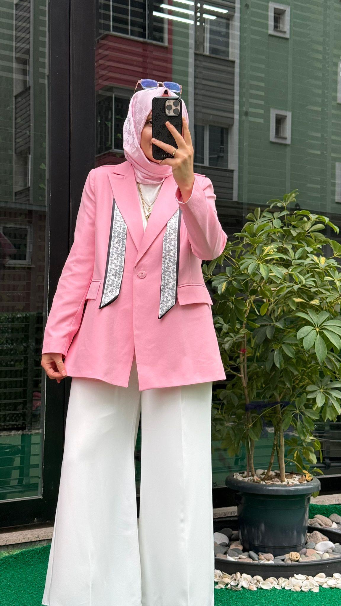 464646 FULAR DETAY CEKET PEMBE 36