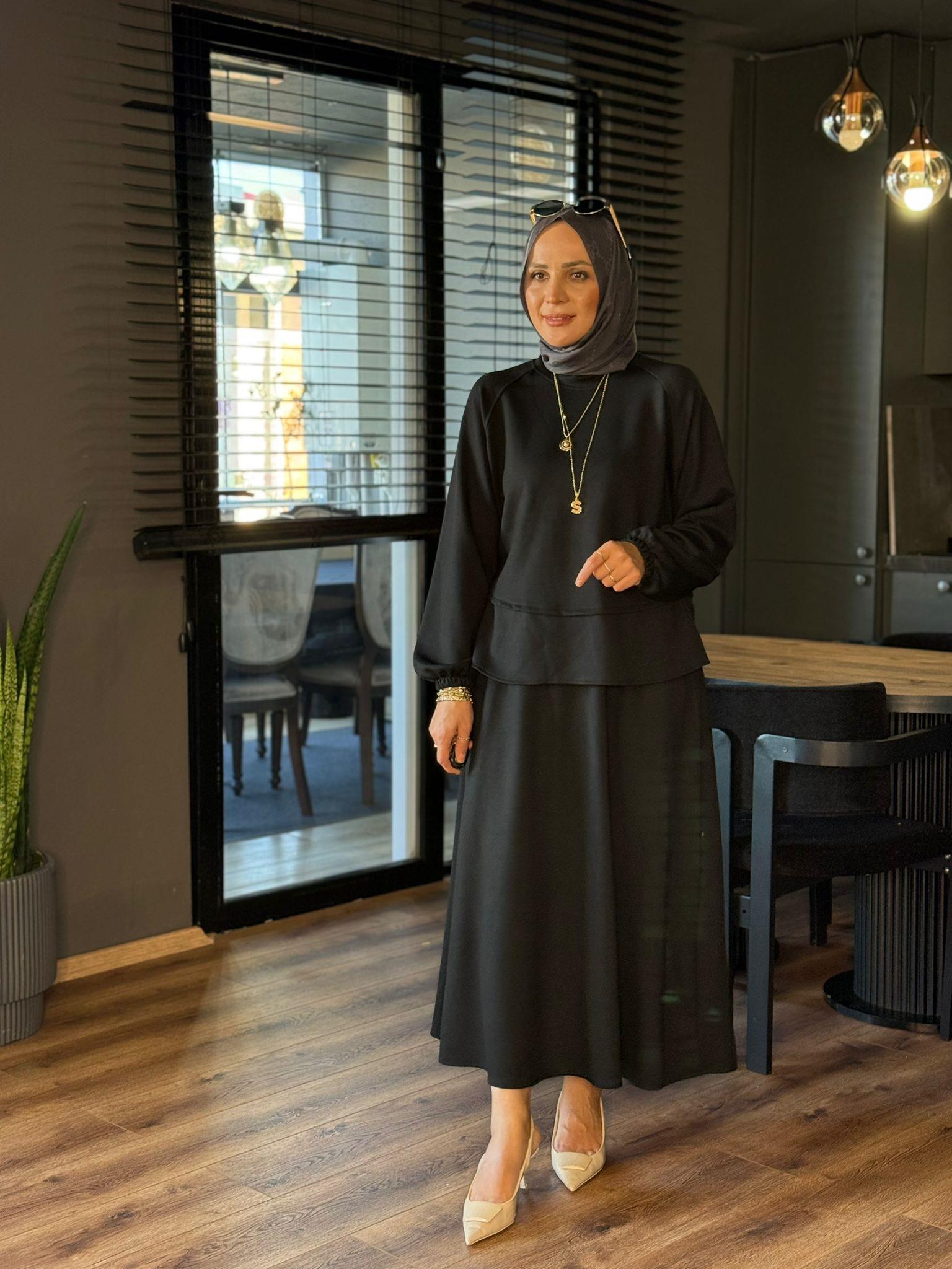 5009 OYSHO ETEKLİ TAKIM SİYAH 