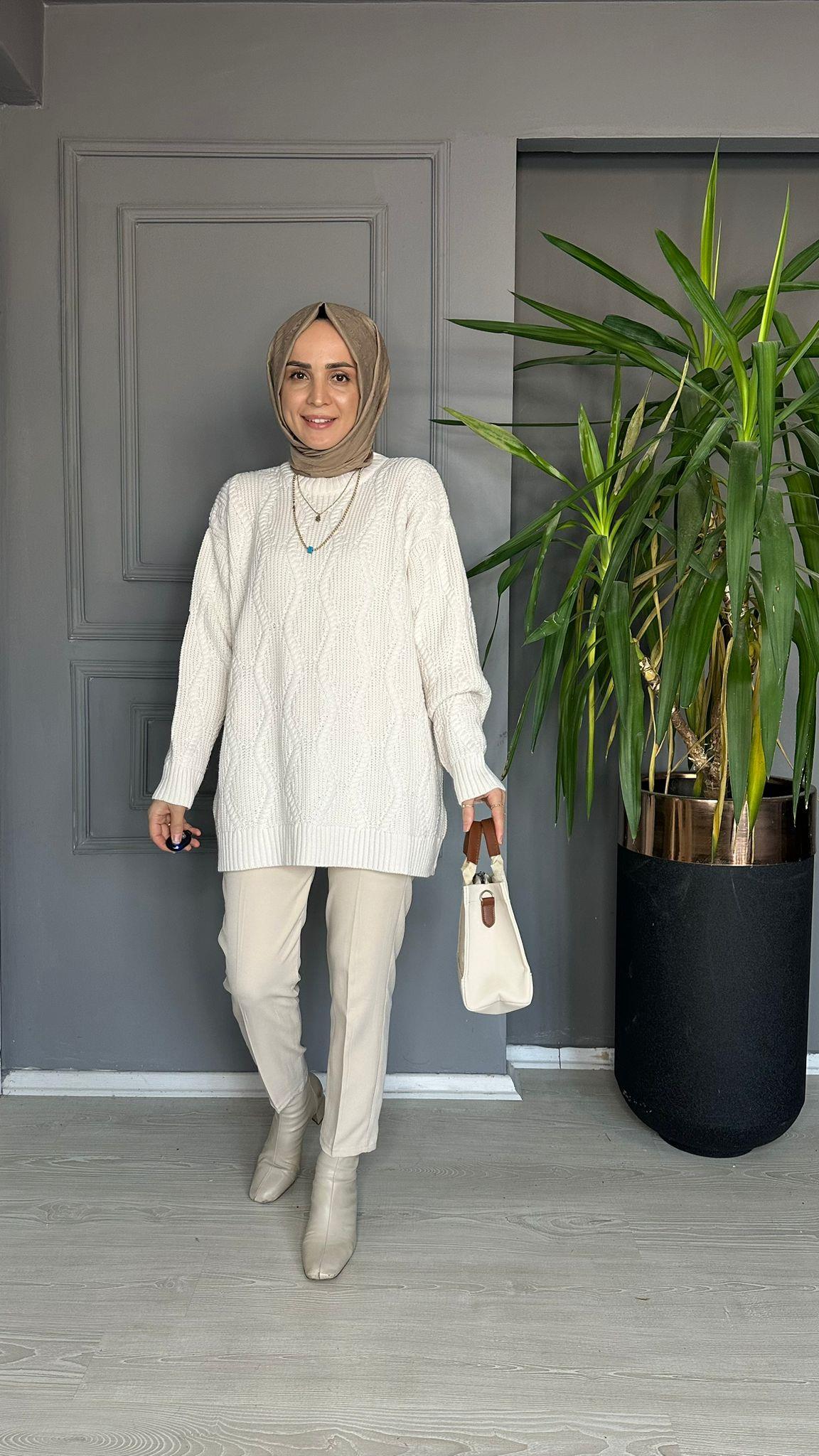 50536 ÖRGÜ DETAY KAZAK BEYAZ 