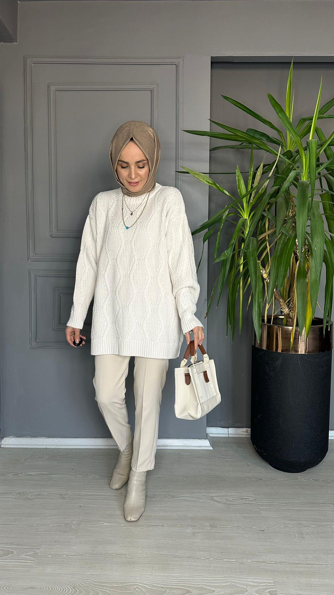 50536 ÖRGÜ DETAY KAZAK BEYAZ 