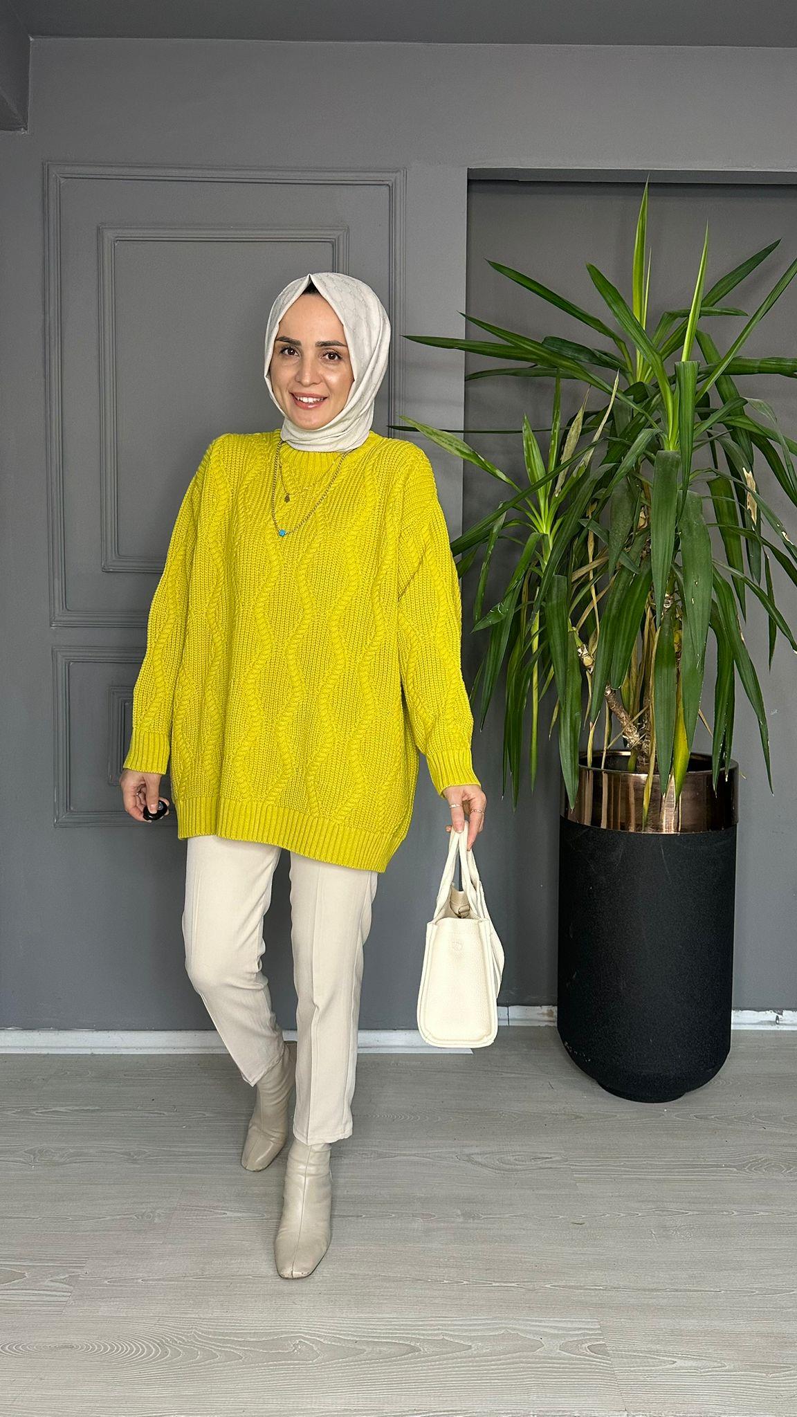 50536 ÖRGÜ DETAY KAZAK YAĞ YEŞİL