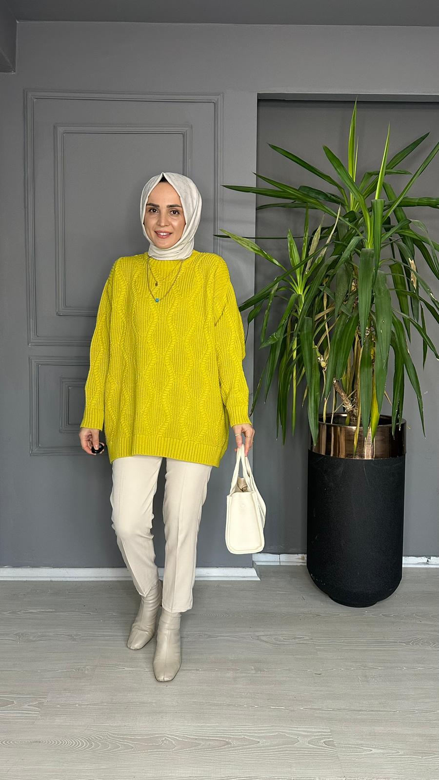 50536 ÖRGÜ DETAY KAZAK YAĞ YEŞİL