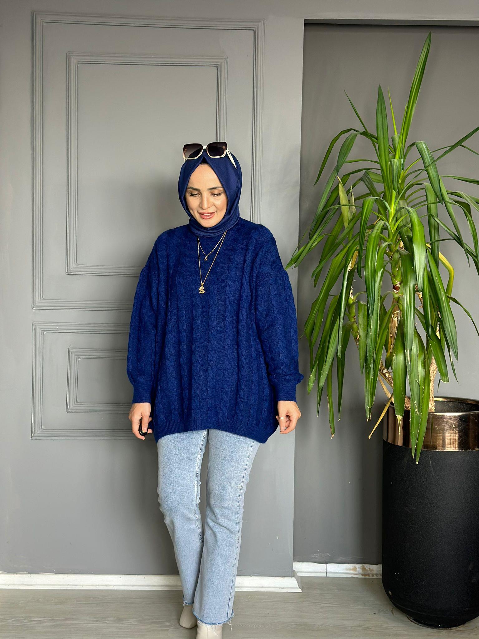 50590 YUMOŞ ÖRGÜ KAZAK SAKS MAVİ