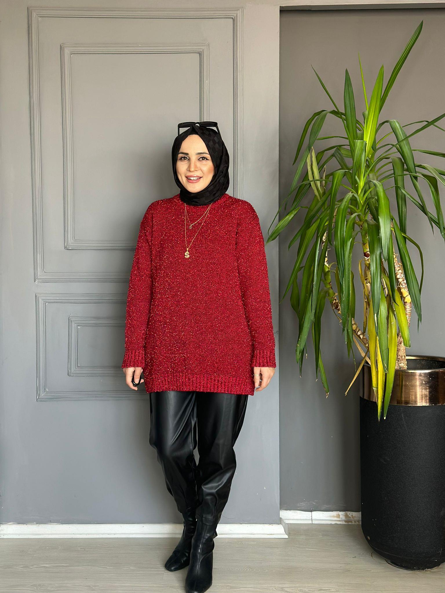 51114 IŞILTILI KAZAK KIRMIZI