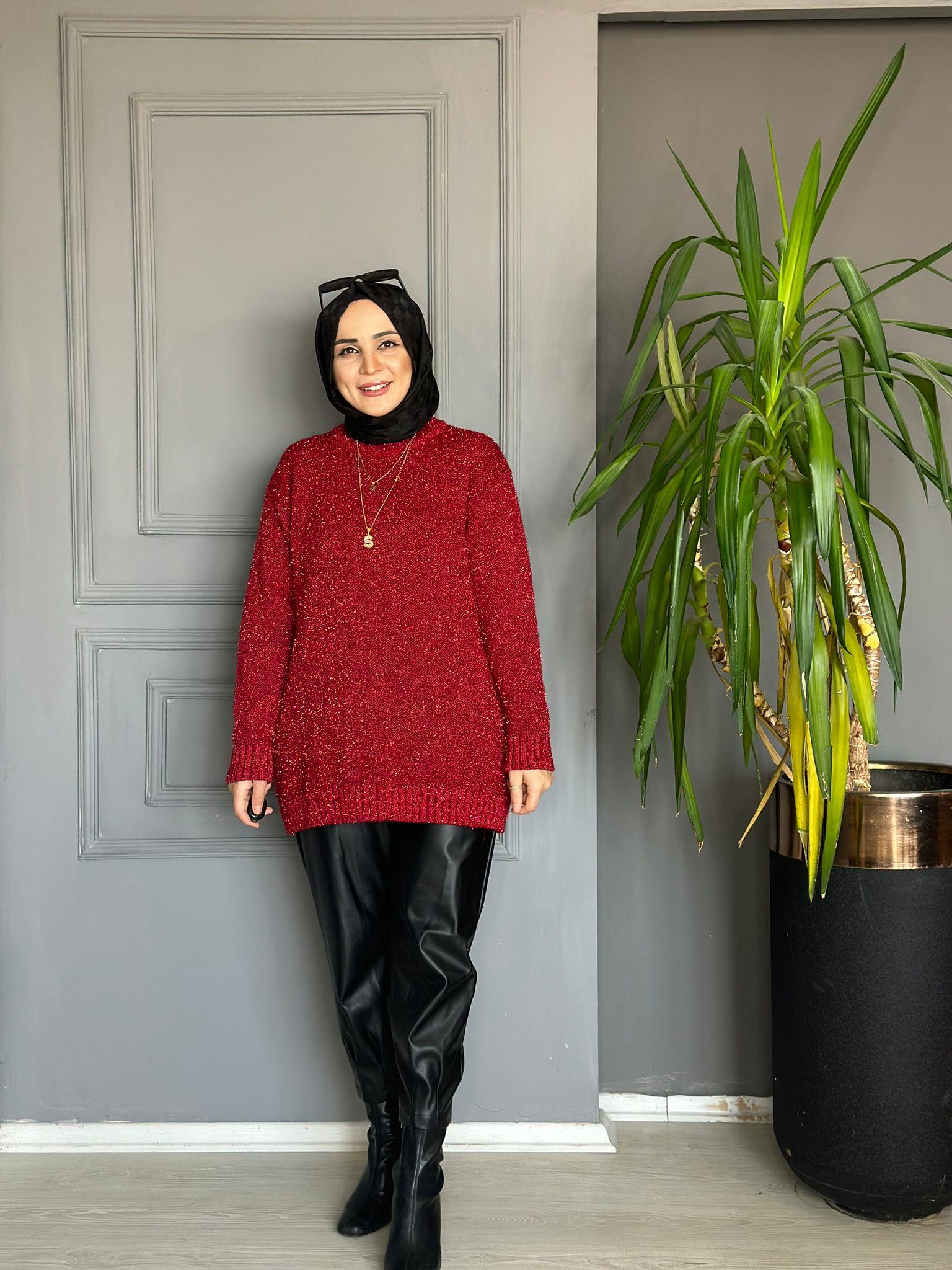 51114 IŞILTILI KAZAK KIRMIZI