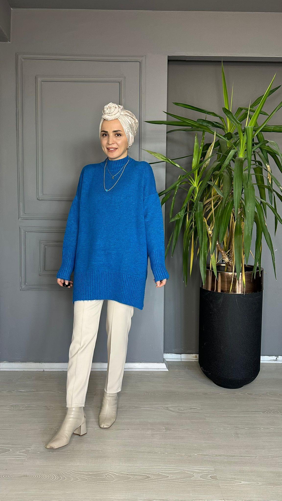 51701 TRİKO BOĞAZLI KAZAK MAVİ 