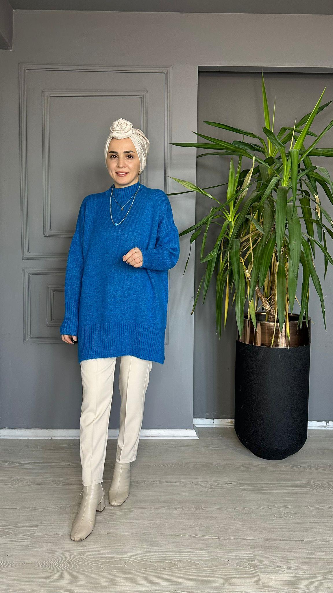 51701 TRİKO BOĞAZLI KAZAK MAVİ 