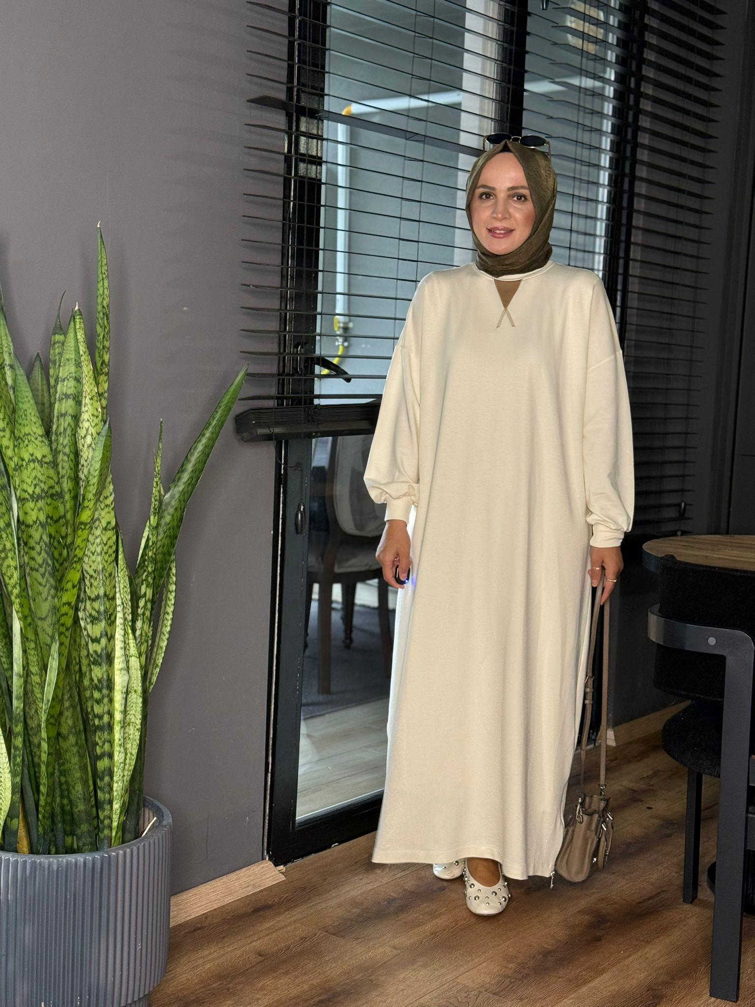 5612 ÖN ÇAPRAZ DETAY ELBİSE BEJ 