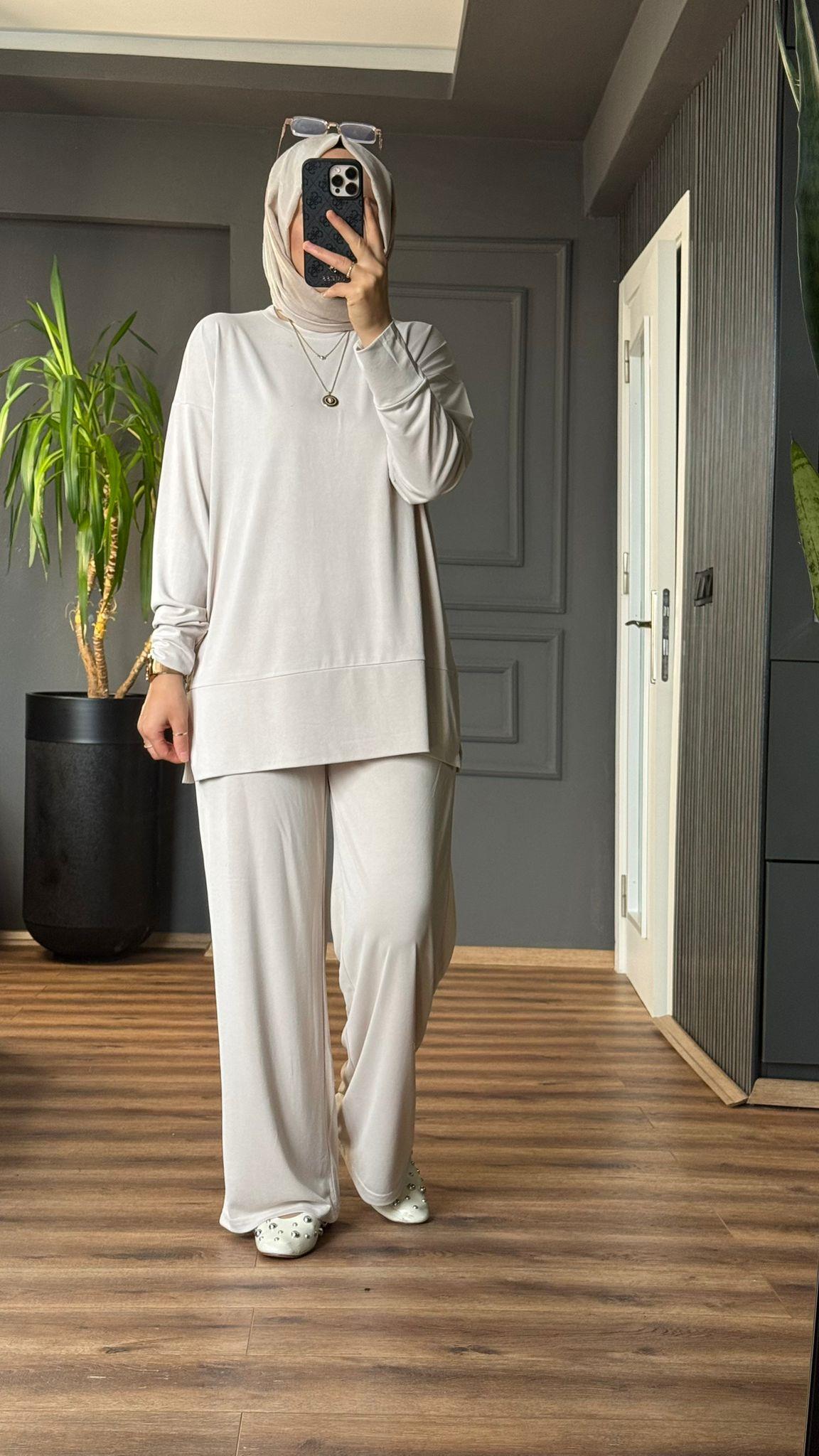 5715 OYSHO KUMAŞ İKİLİ TAKIM  KREM 