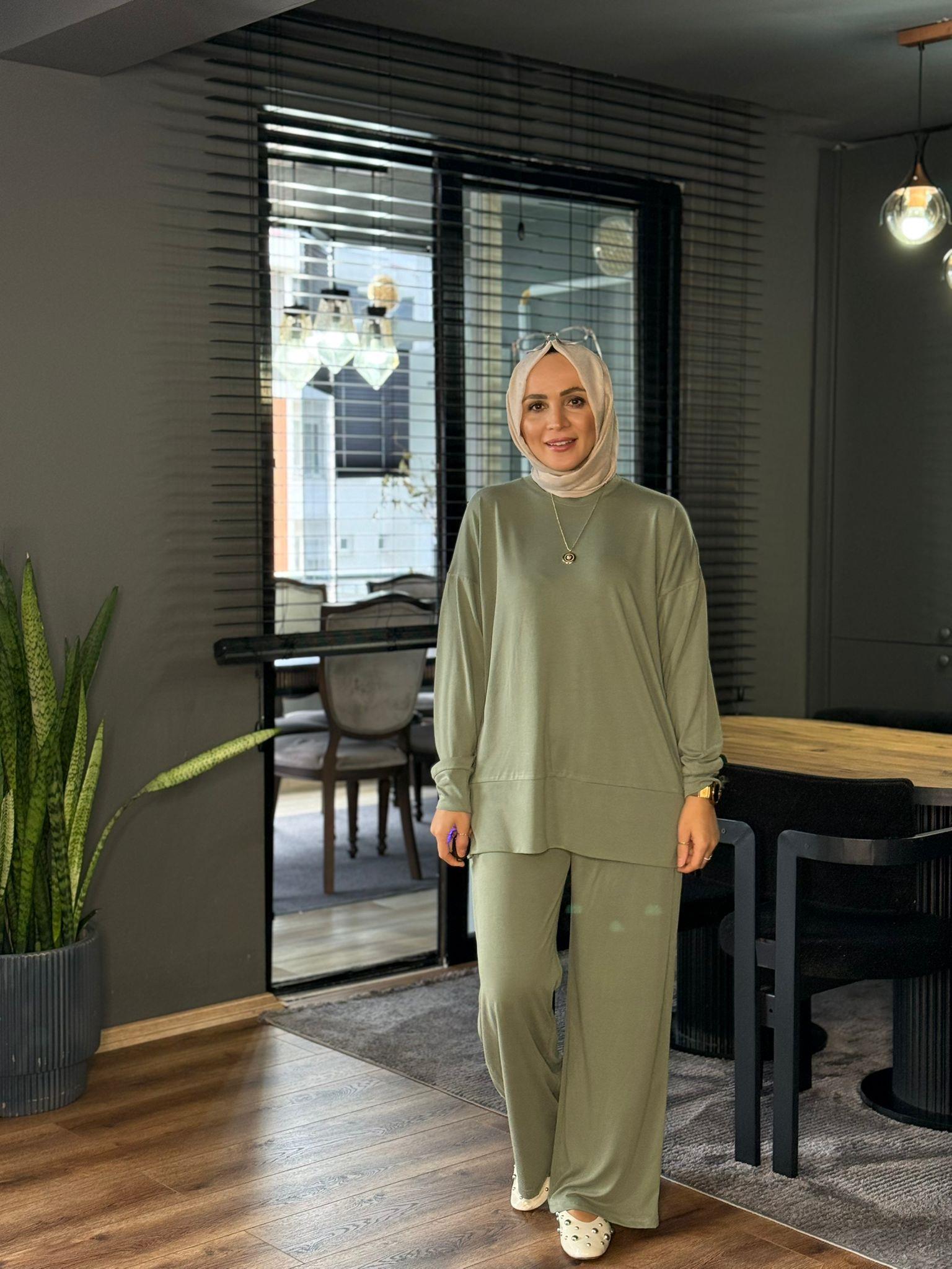 5715 OYSHO KUMAŞ İKİLİ TAKIM YEŞİL 