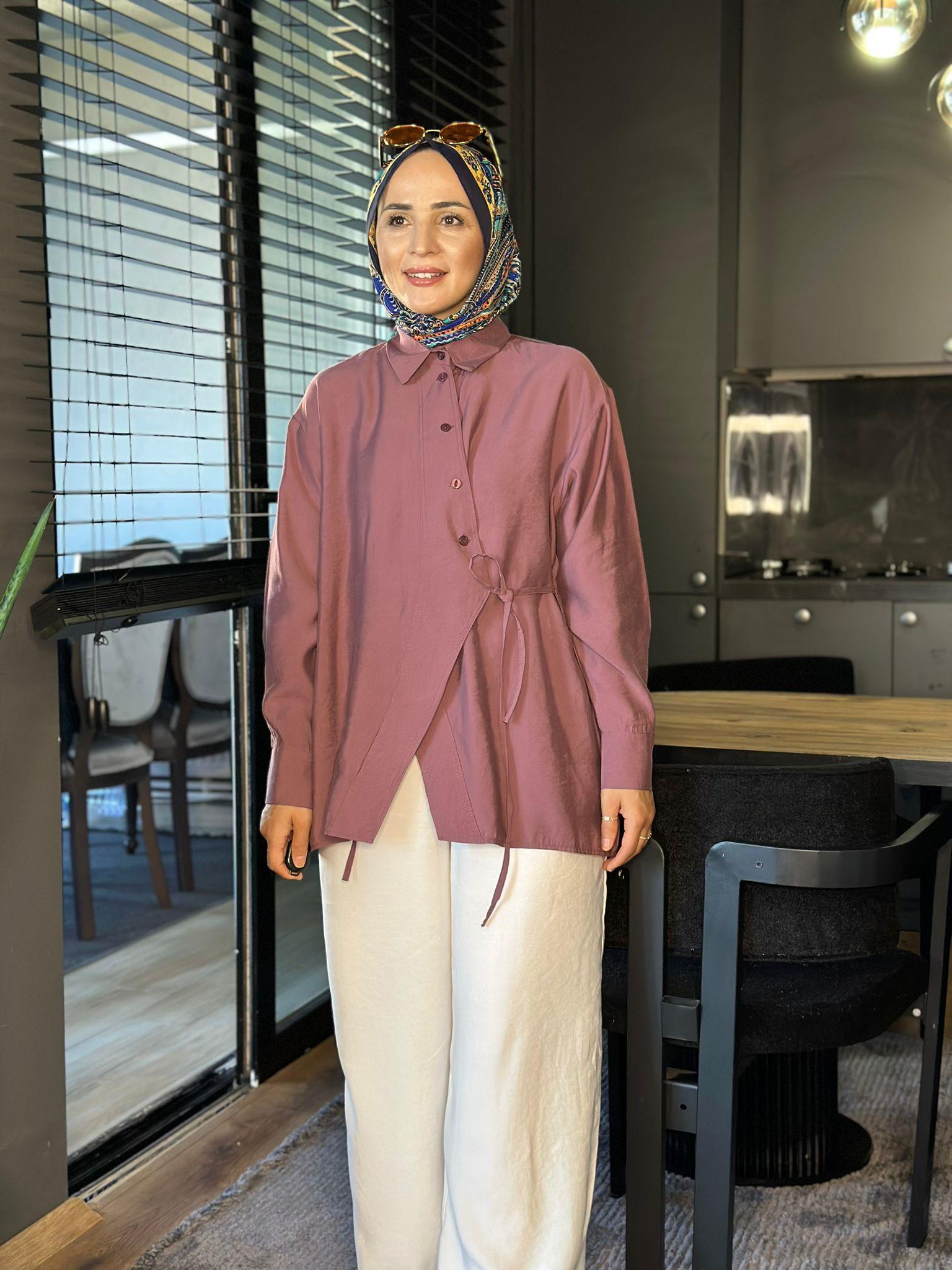 5760 ASİMETRİK KESİM İPLİ TUNİK MÜRDÜM 