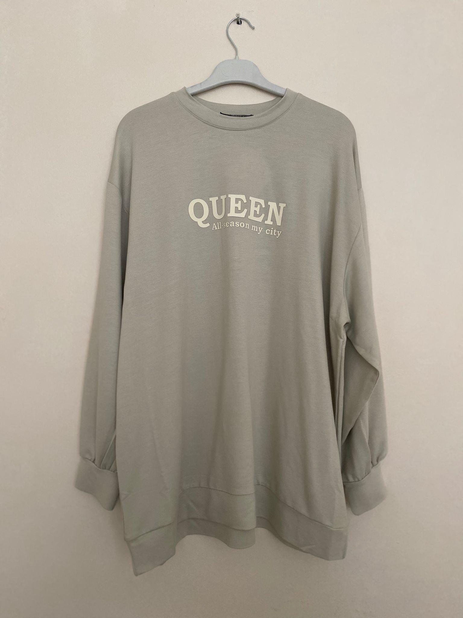 5849 QUEEN BASKI TUNİK BEJ OVERSİZE