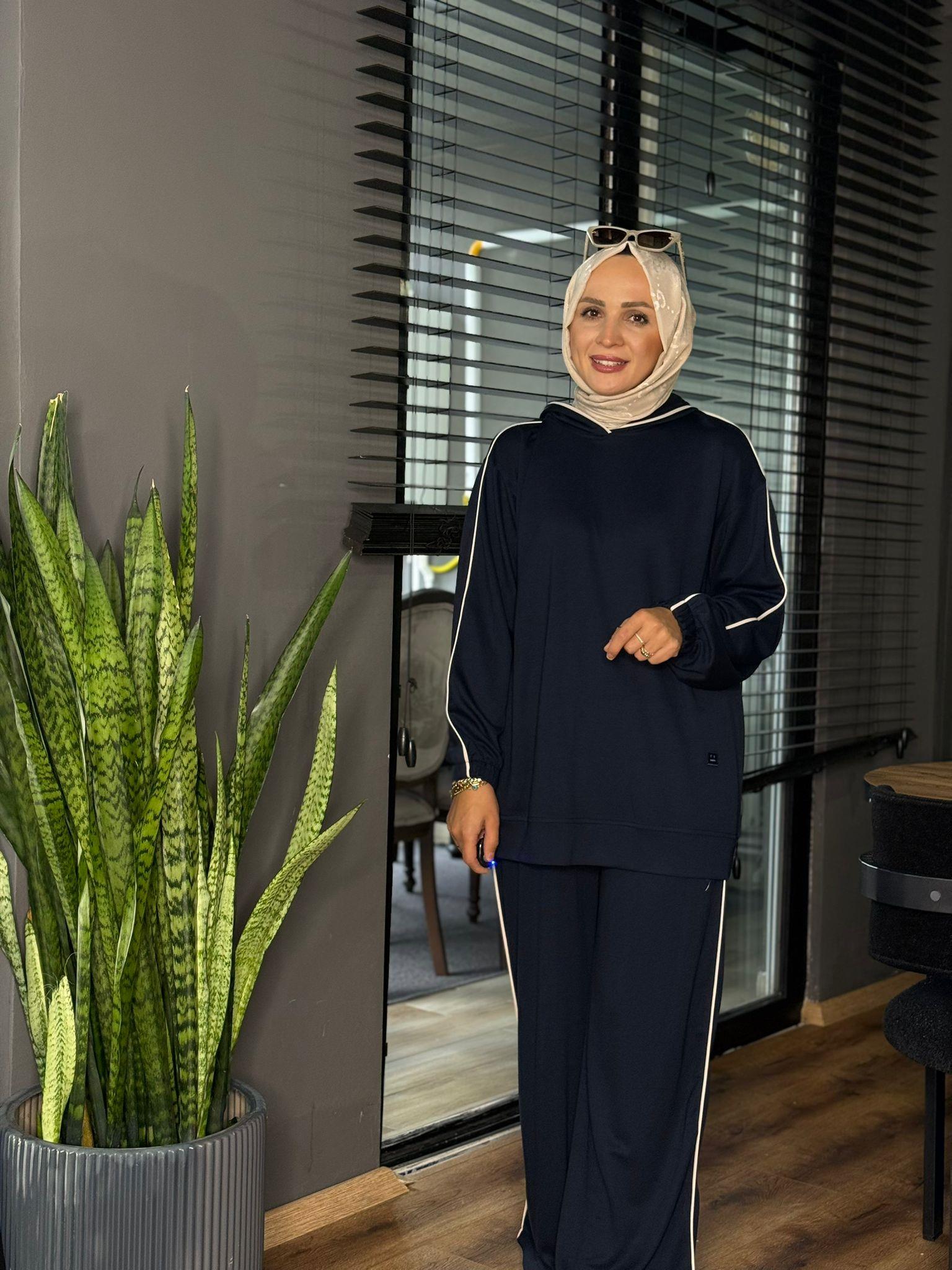 5990 ŞERİT DETAY OYSHO TAKIM  LACİVERT 
