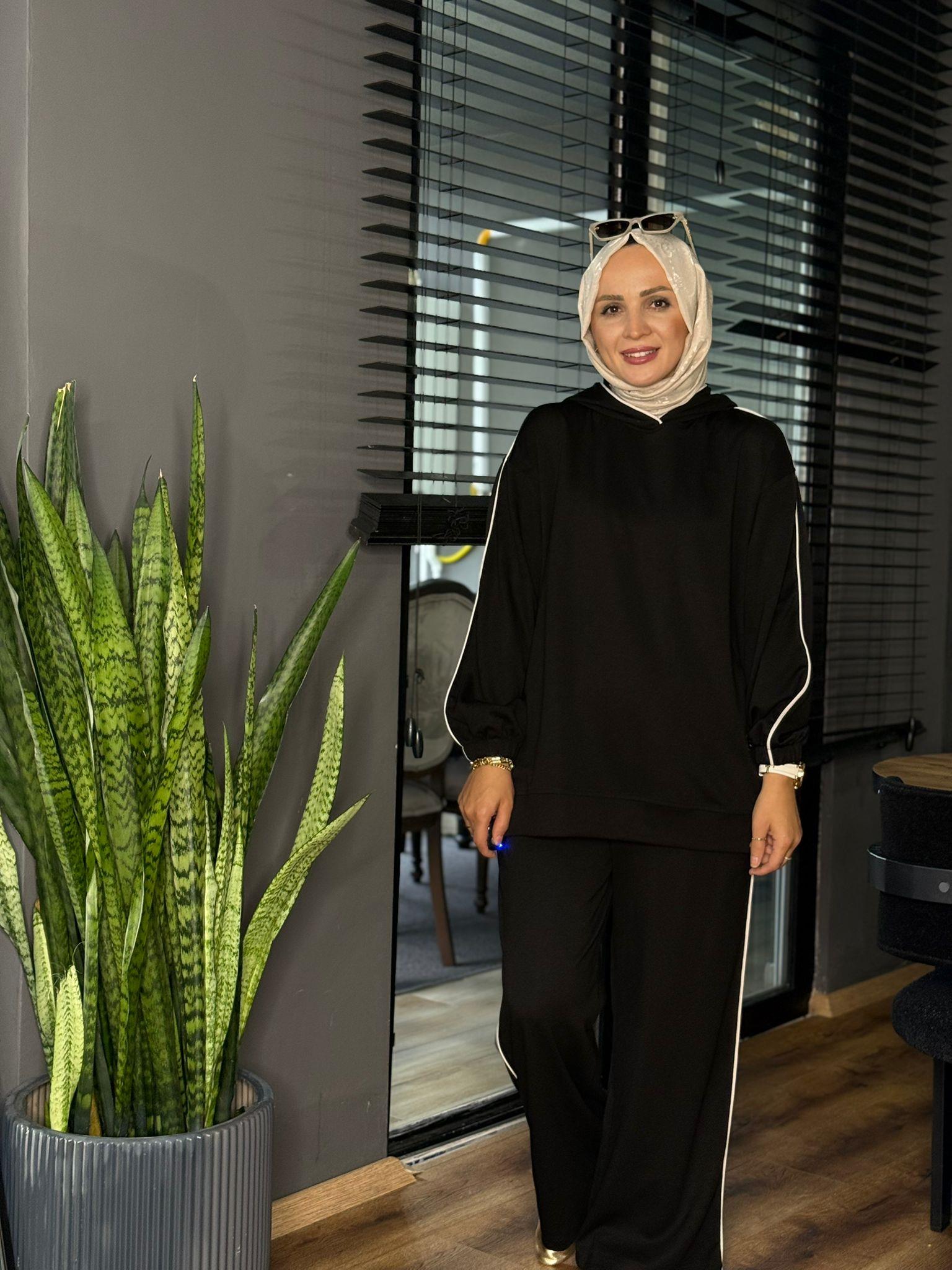5990 ŞERİT DETAY OYSHO TAKIM SİYAH 