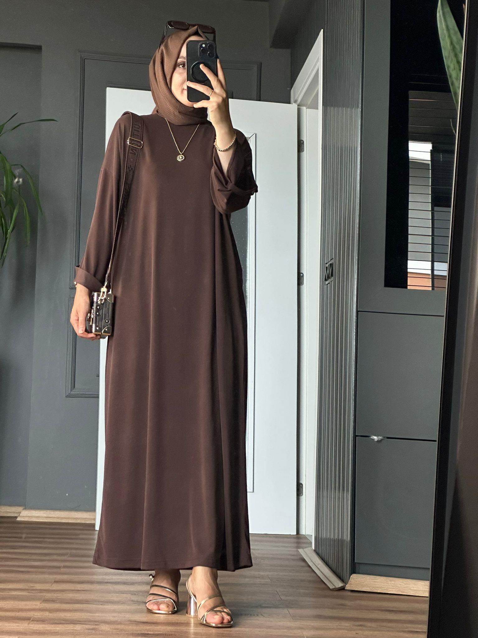 5991 İNCE OYSHO ELBİSE KAHVERENGİ 