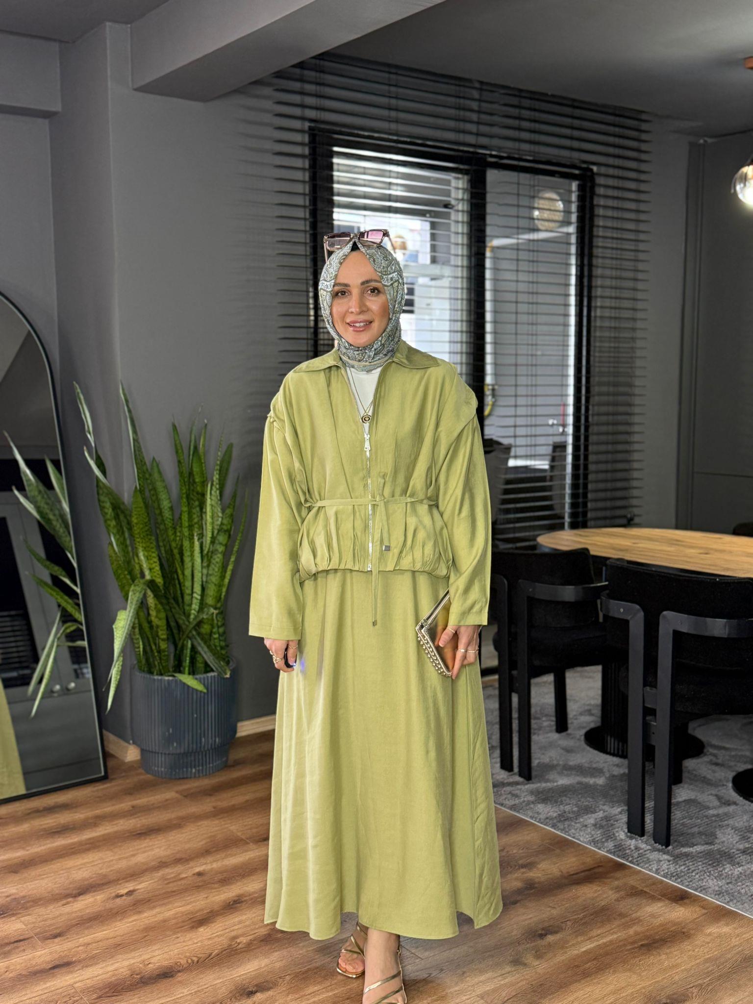6175 FERMUAR DETAY ETEKLİ TAKIM YEŞİL 