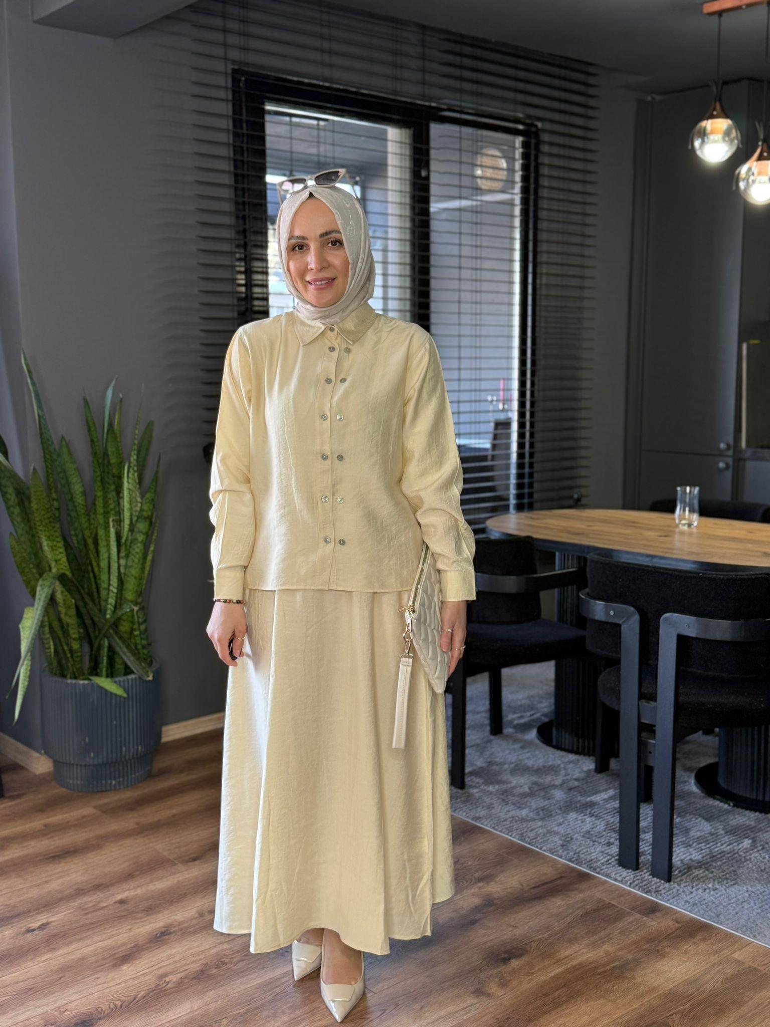 6304 ÇİFT DÜĞMELİ ETEKLİ TAKIM KREM 