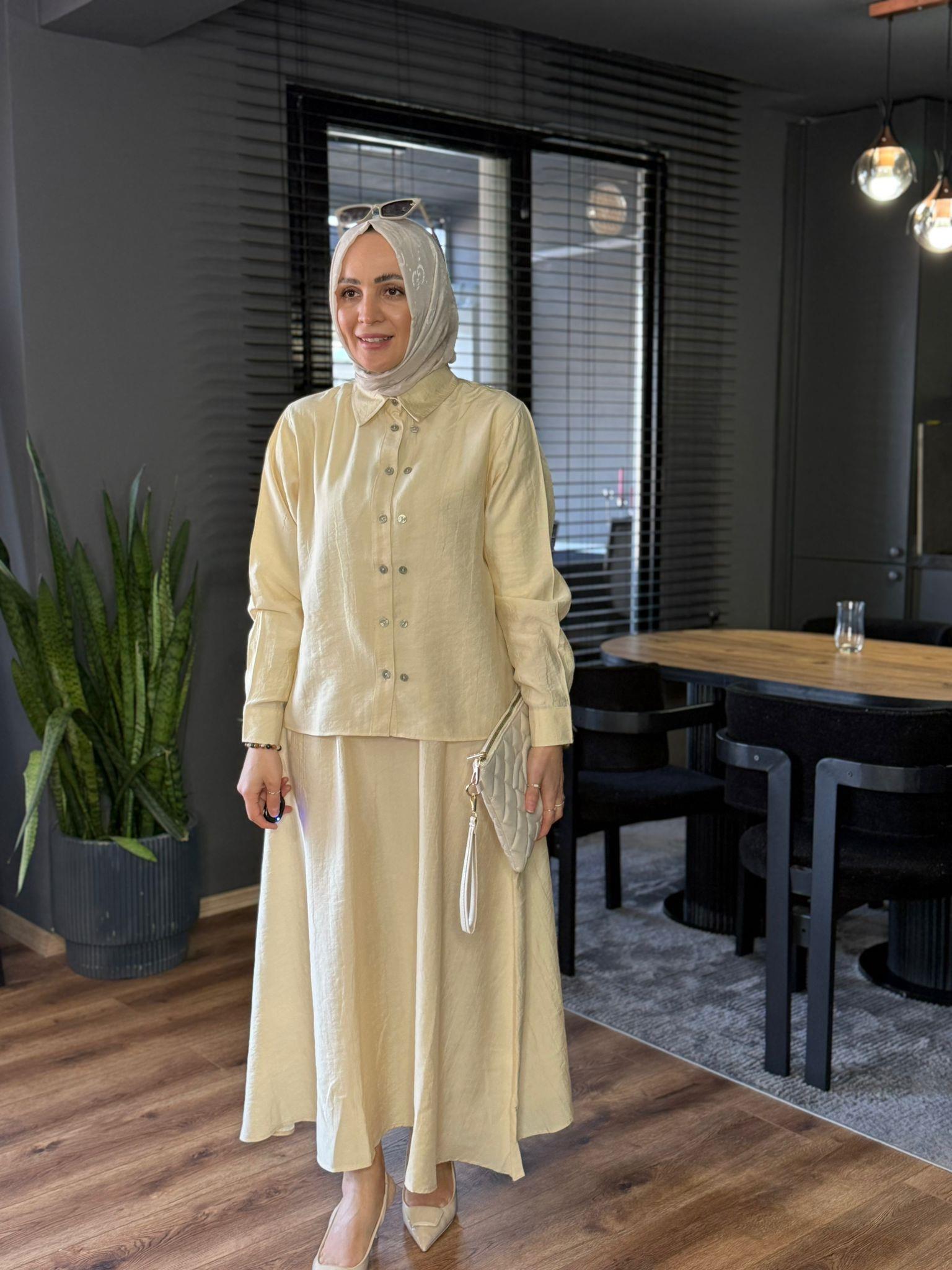 6304 ÇİFT DÜĞMELİ ETEKLİ TAKIM KREM 